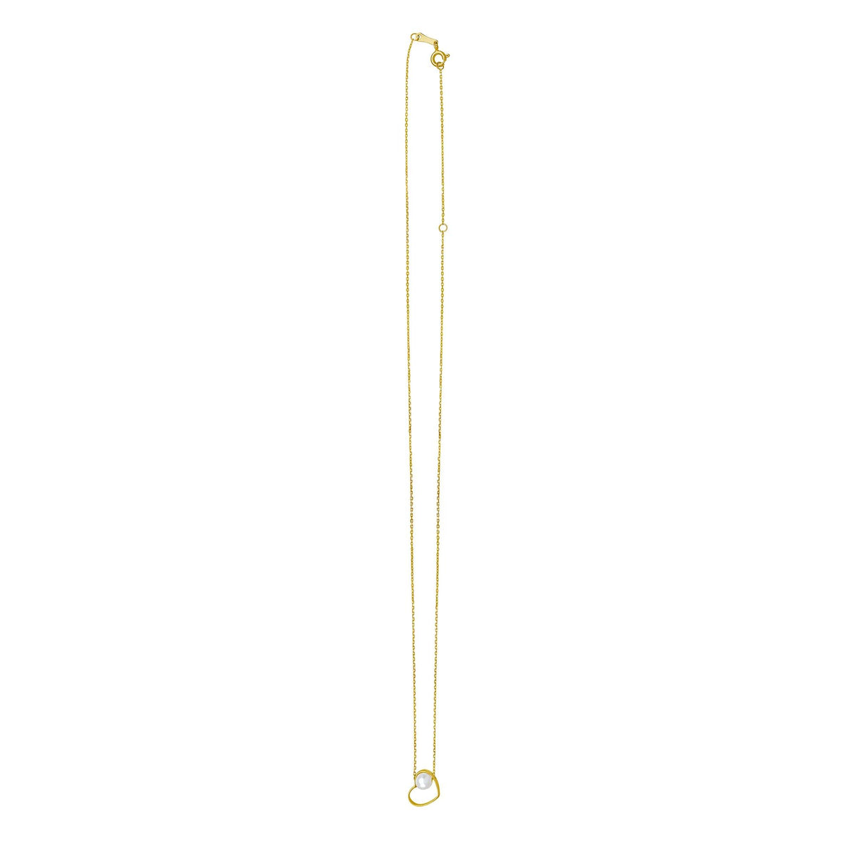 Sliding Heart Pearl Necklace 14K Yellow Gold Size 18"