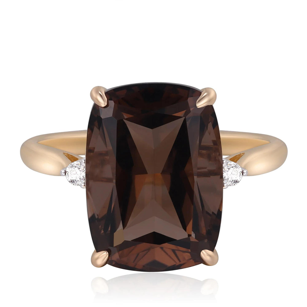 Smoky Quartz and Diamond Accent Ring 10K Yellow Gold Size 7