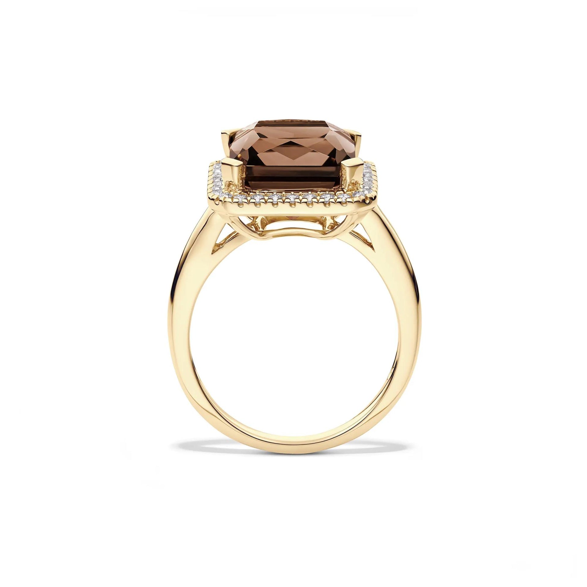 1/5 CT. Tw. Smoky Quartz and Diamond Ring 10K Yellow Gold Size 5 1mm
