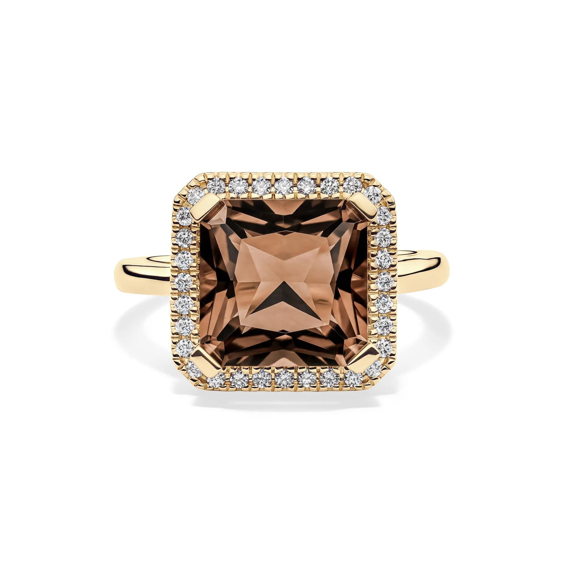 1/5 CT. Tw. Smoky Quartz and Diamond Ring 10K Yellow Gold Size 5 1mm