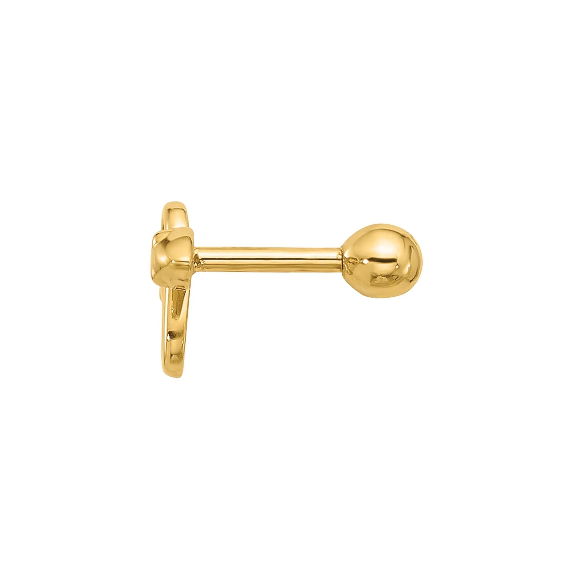 Snake Cartilage Stud 14K Yellow Gold 18 Gauge Size 7.00mm