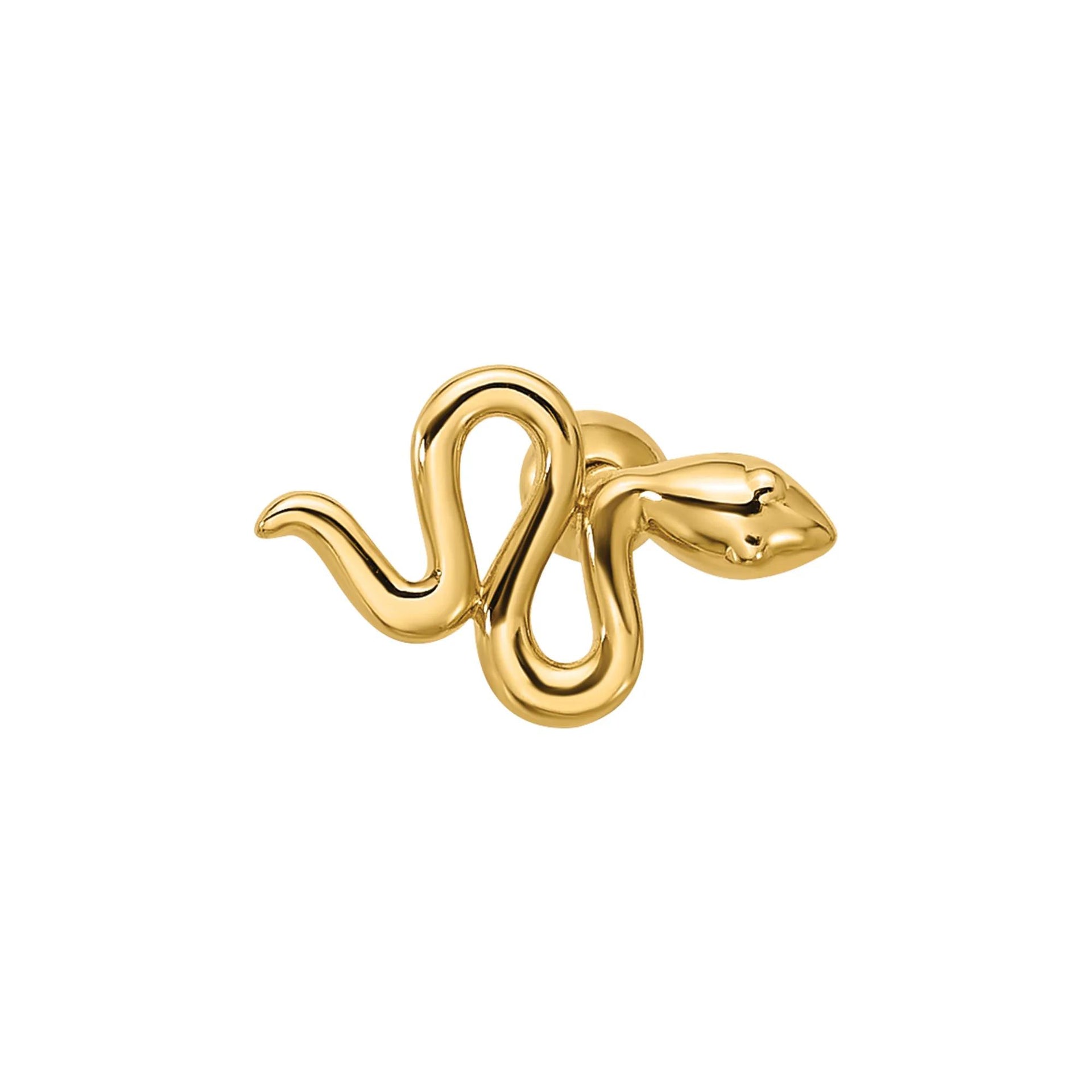 Snake Cartilage Stud 14K Yellow Gold 18 Gauge Size 7.00mm