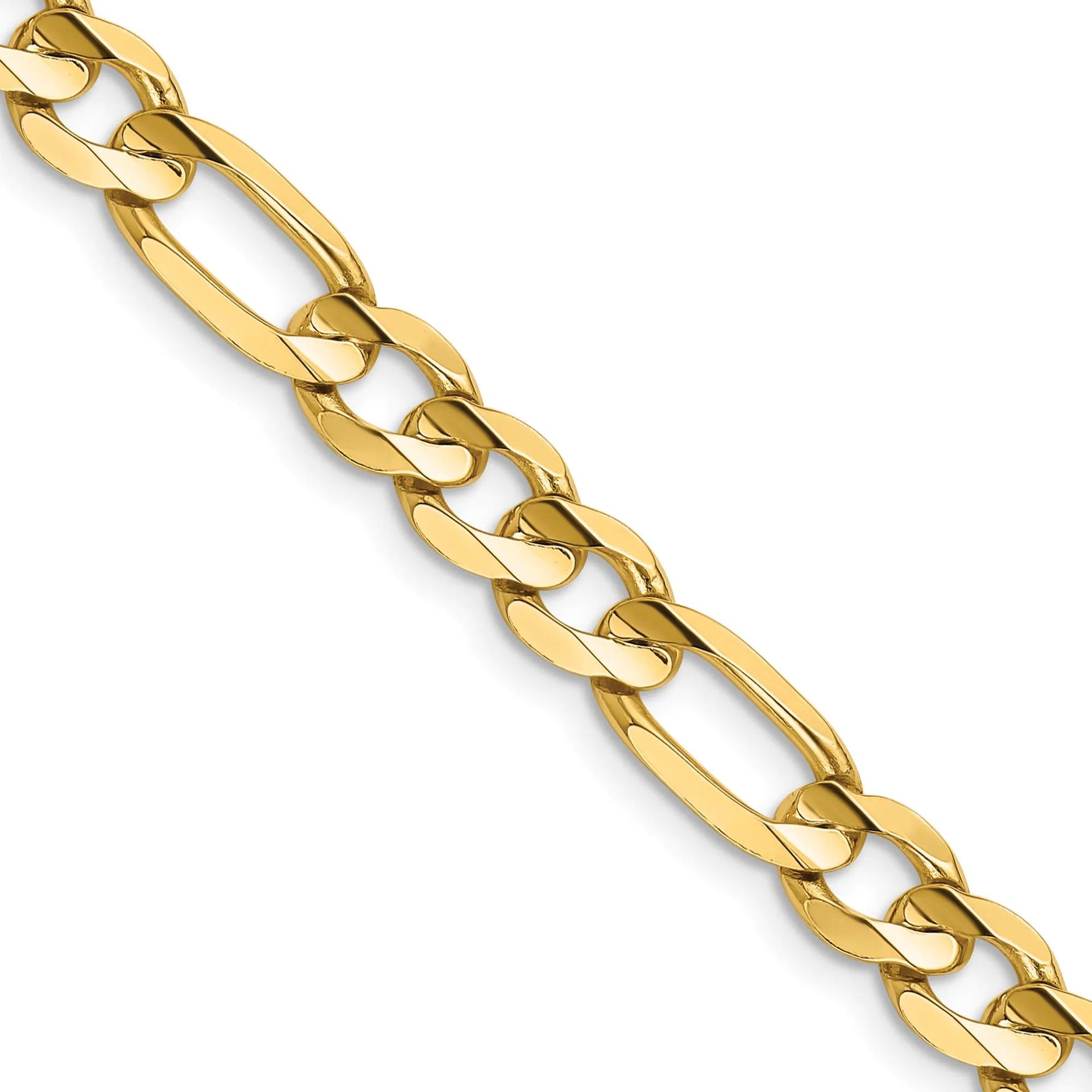 Solid Concave Figaro Open Link Chain 14K Yellow Gold Necklace Size 22"