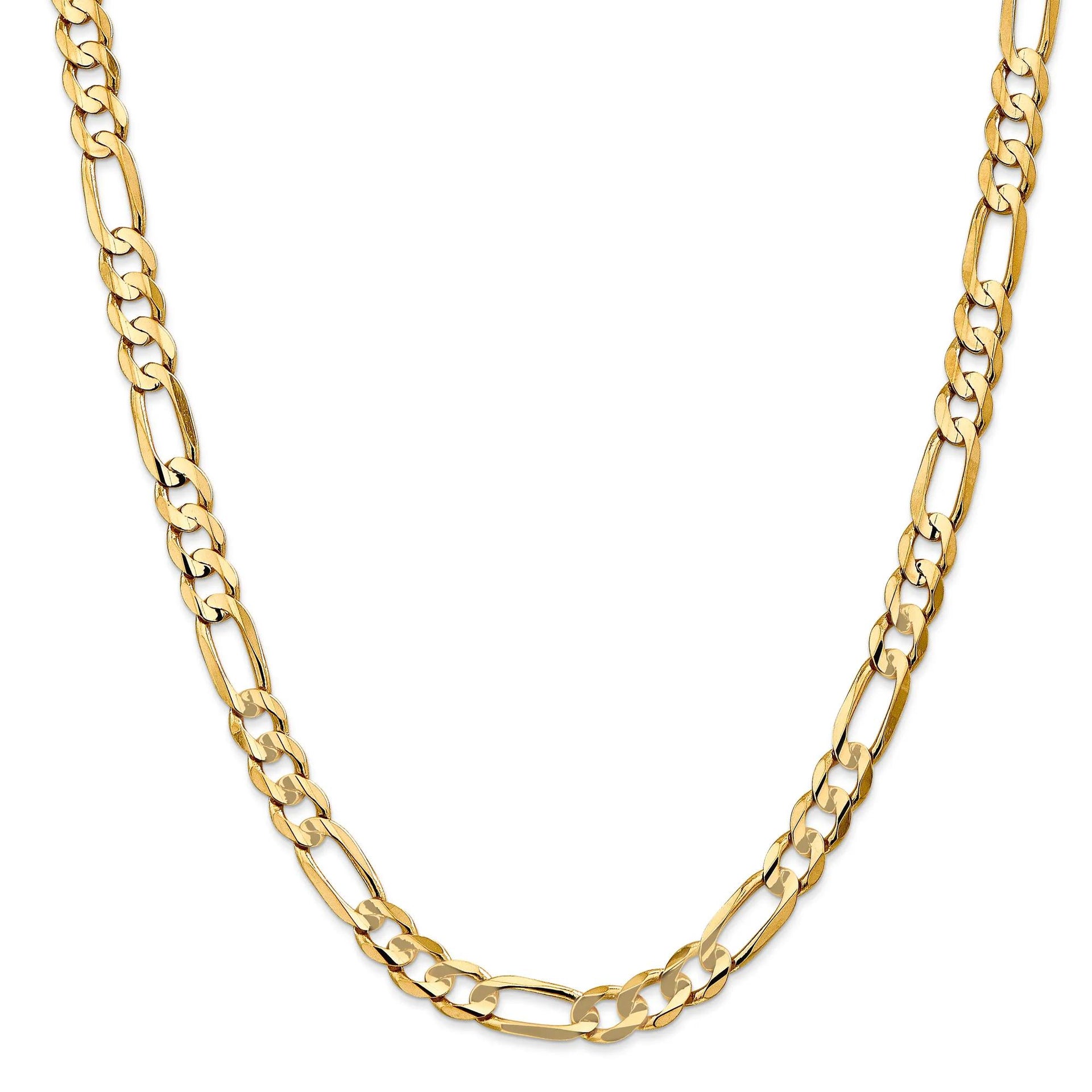 Solid Concave Figaro Open Link Chain 14K Yellow Gold Necklace Size 22"