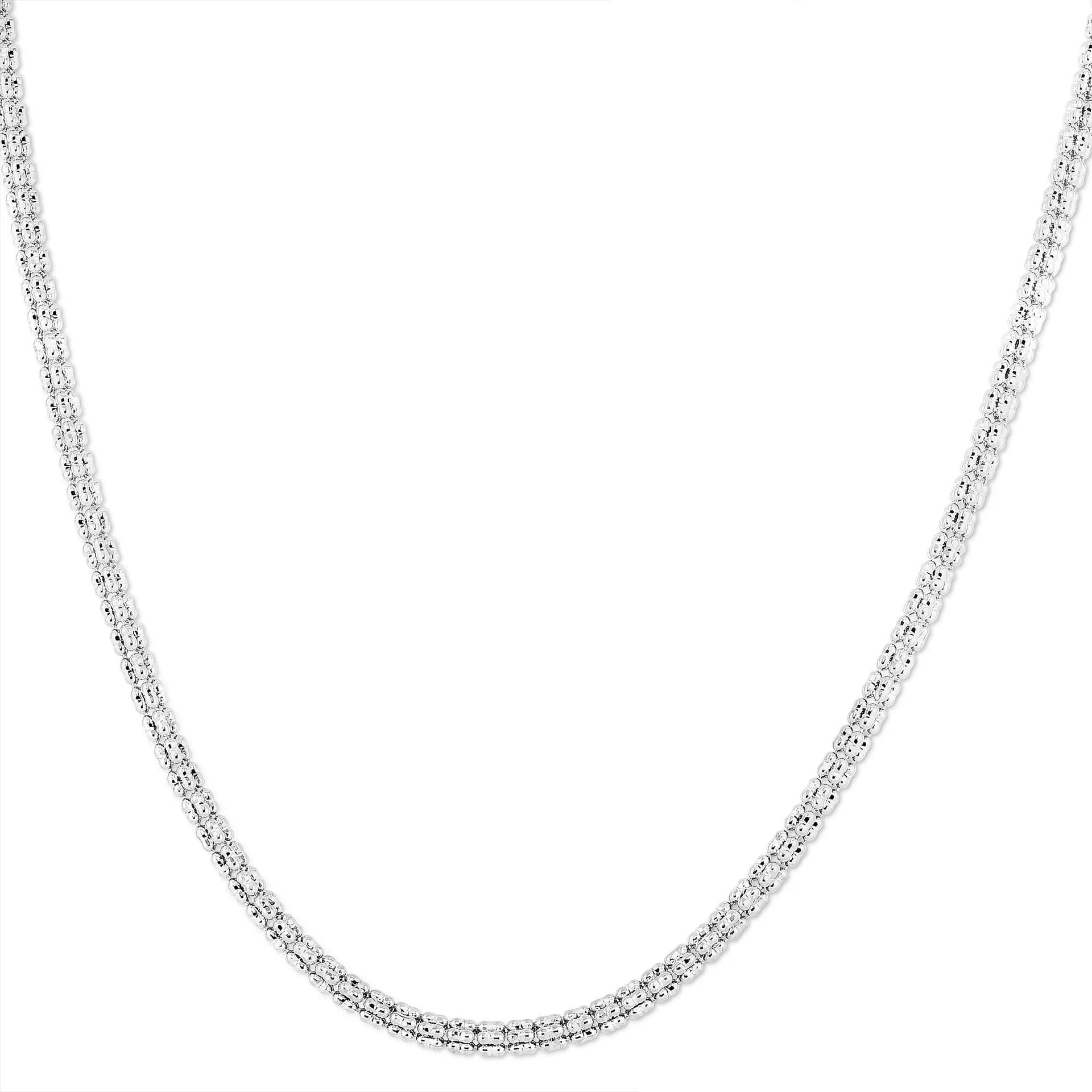 Solid Diamond-Cut Iced Chain 14K White Gold Necklace Size 22"