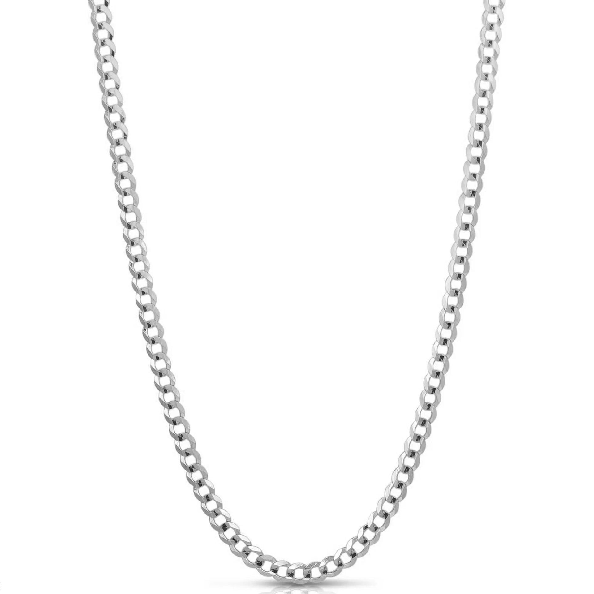 Solid Curb Chain 14K White Gold Necklace Size 24"