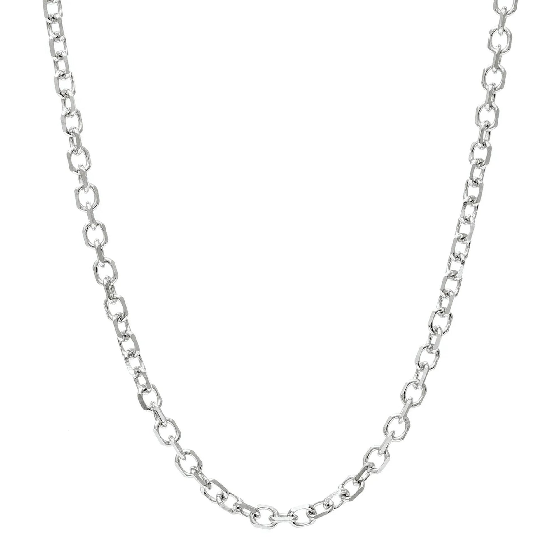 Solid Diamond-Cut Cable Chain 14K White Gold Necklace Size 18"