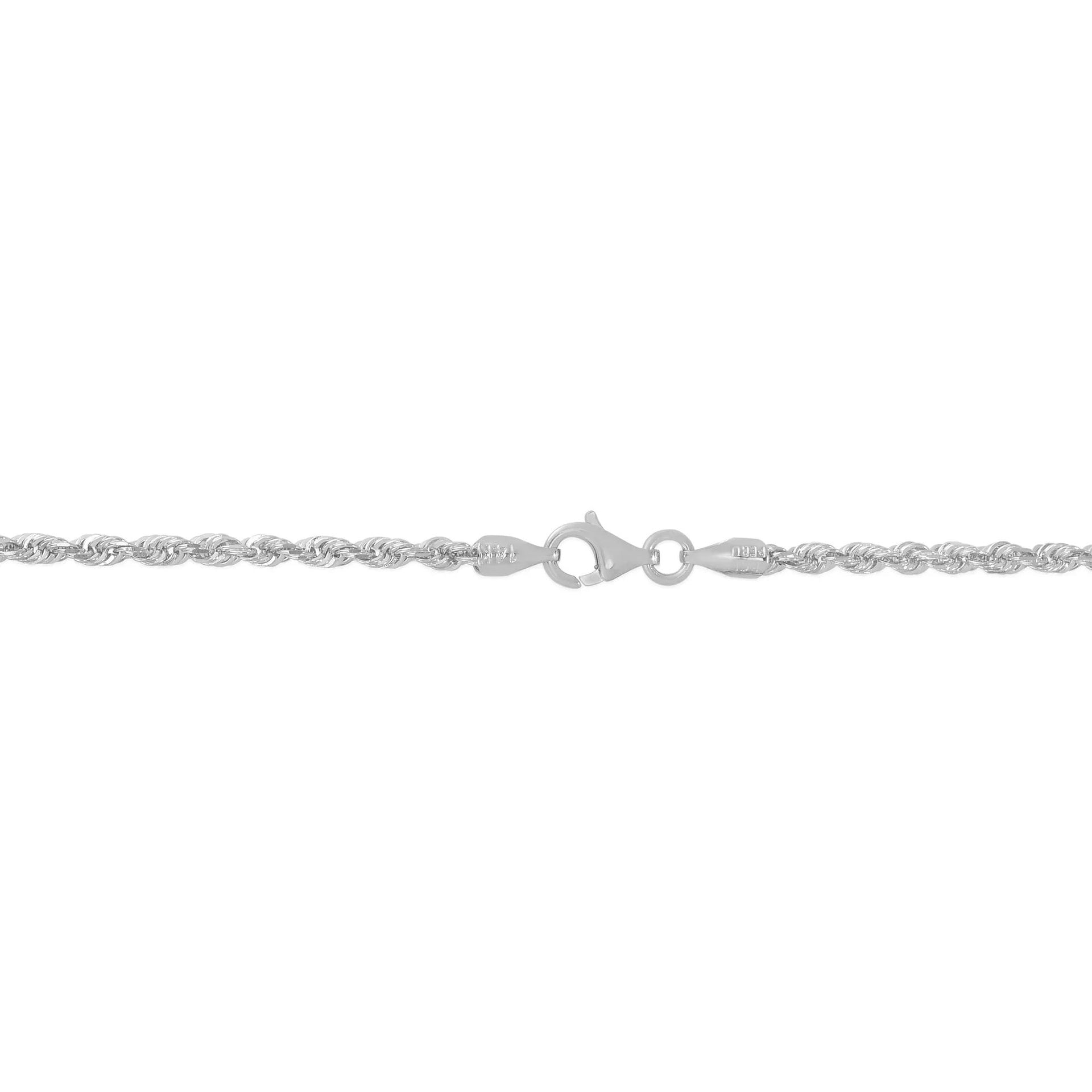 Solid Diamond-Cut Rope Chain 14K White Gold Necklace Size 20"