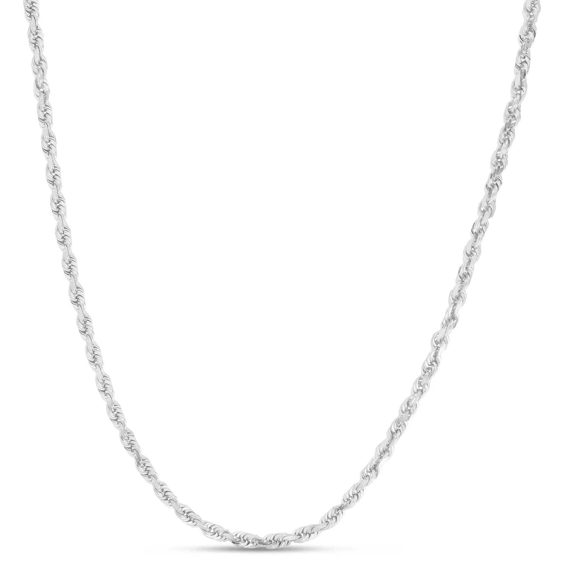 Solid Diamond-Cut Rope Chain 14K White Gold Necklace Size 20"