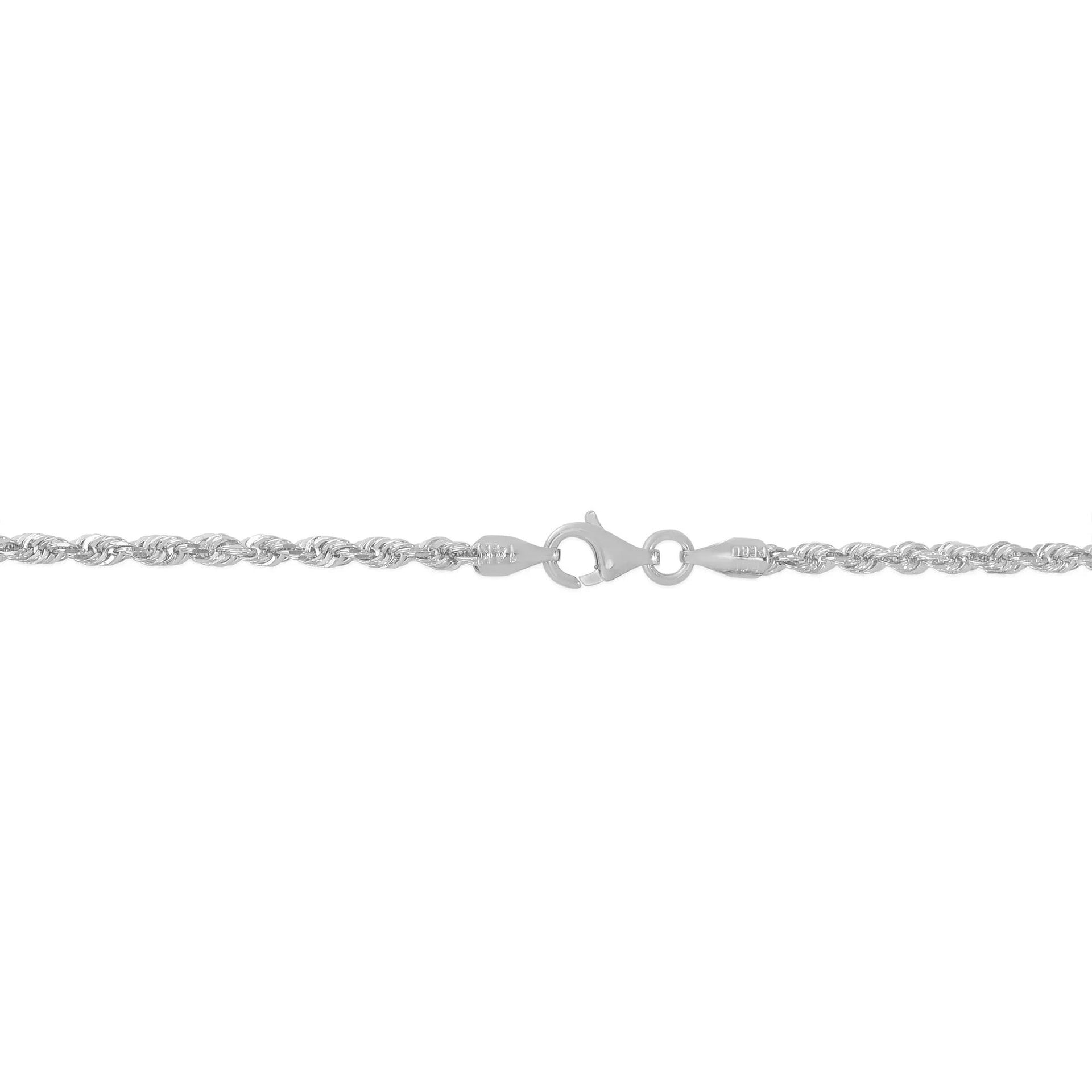 Diamond-Cut Solid Rope Chain 14K White Gold Necklace Size 24"