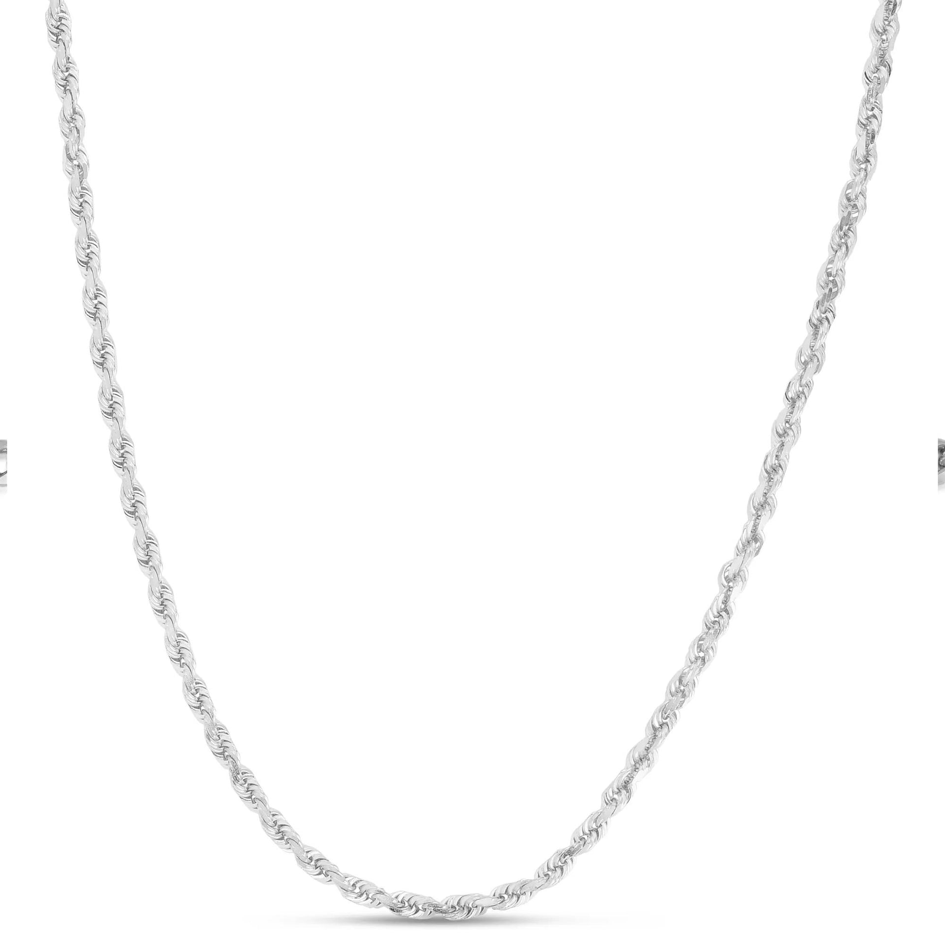 Diamond-Cut Solid Rope Chain 14K White Gold Necklace Size 24"