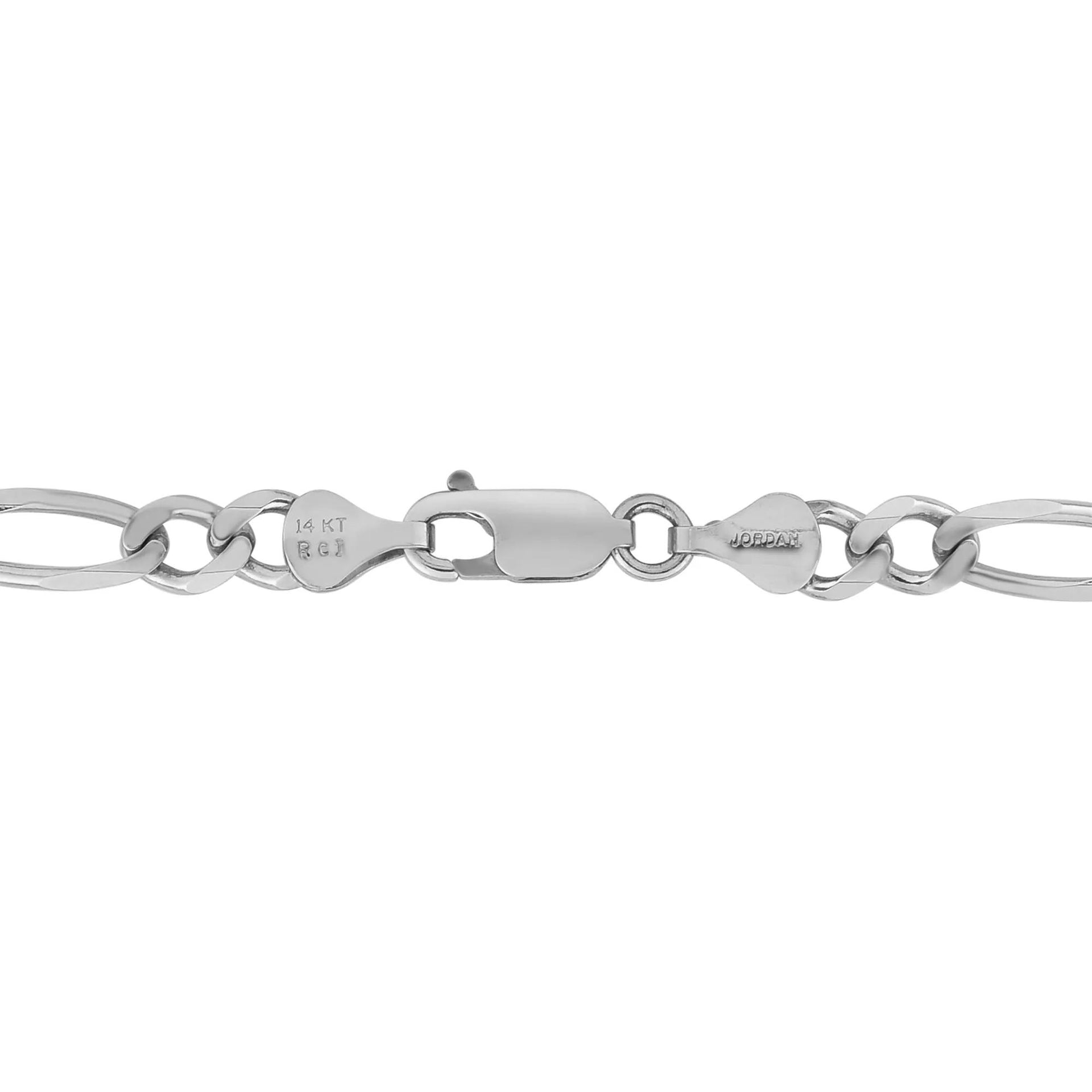 Solid Figaro Chain 14K White Gold Necklace Size 22"