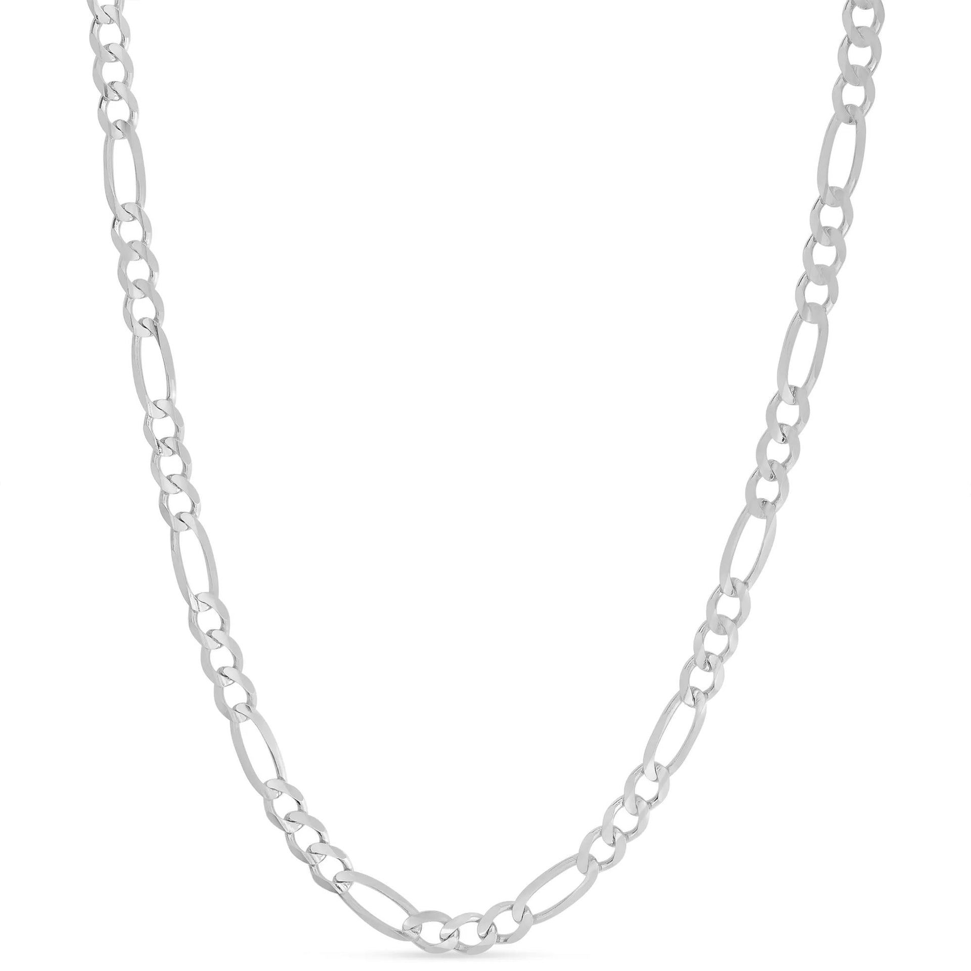 Solid Figaro Chain 14K White Gold Necklace Size 22"