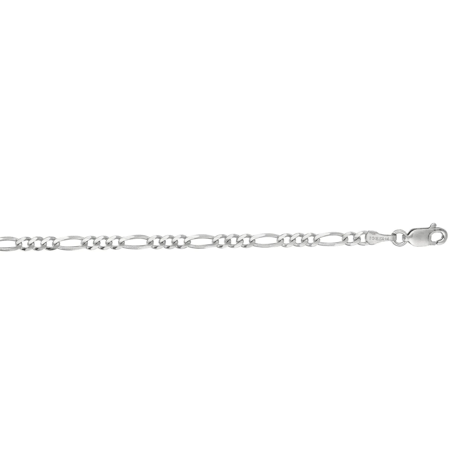 Solid Figaro Chain 14K White Gold Necklace Size 20"