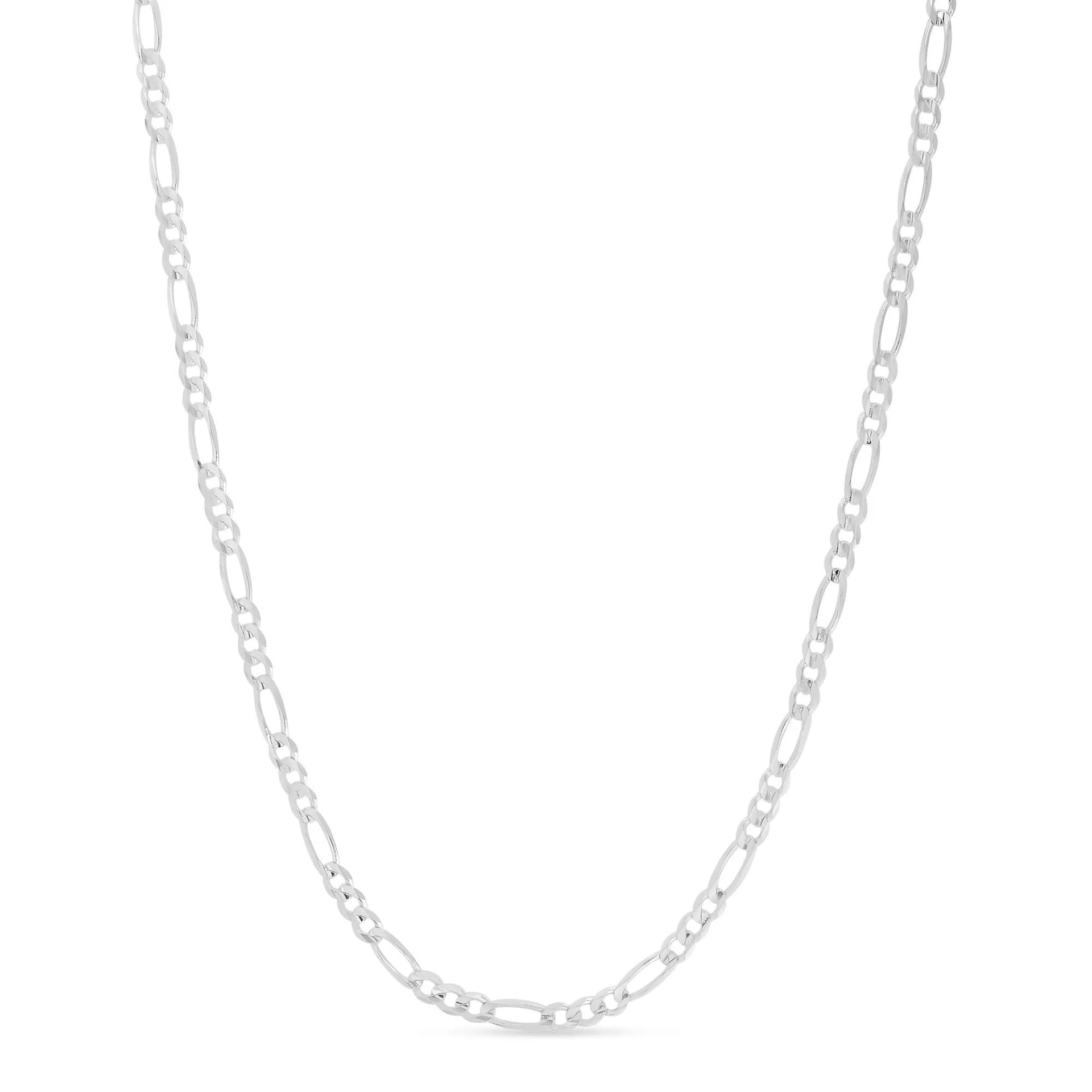 Solid Figaro Chain 14K White Gold Necklace Size 20"