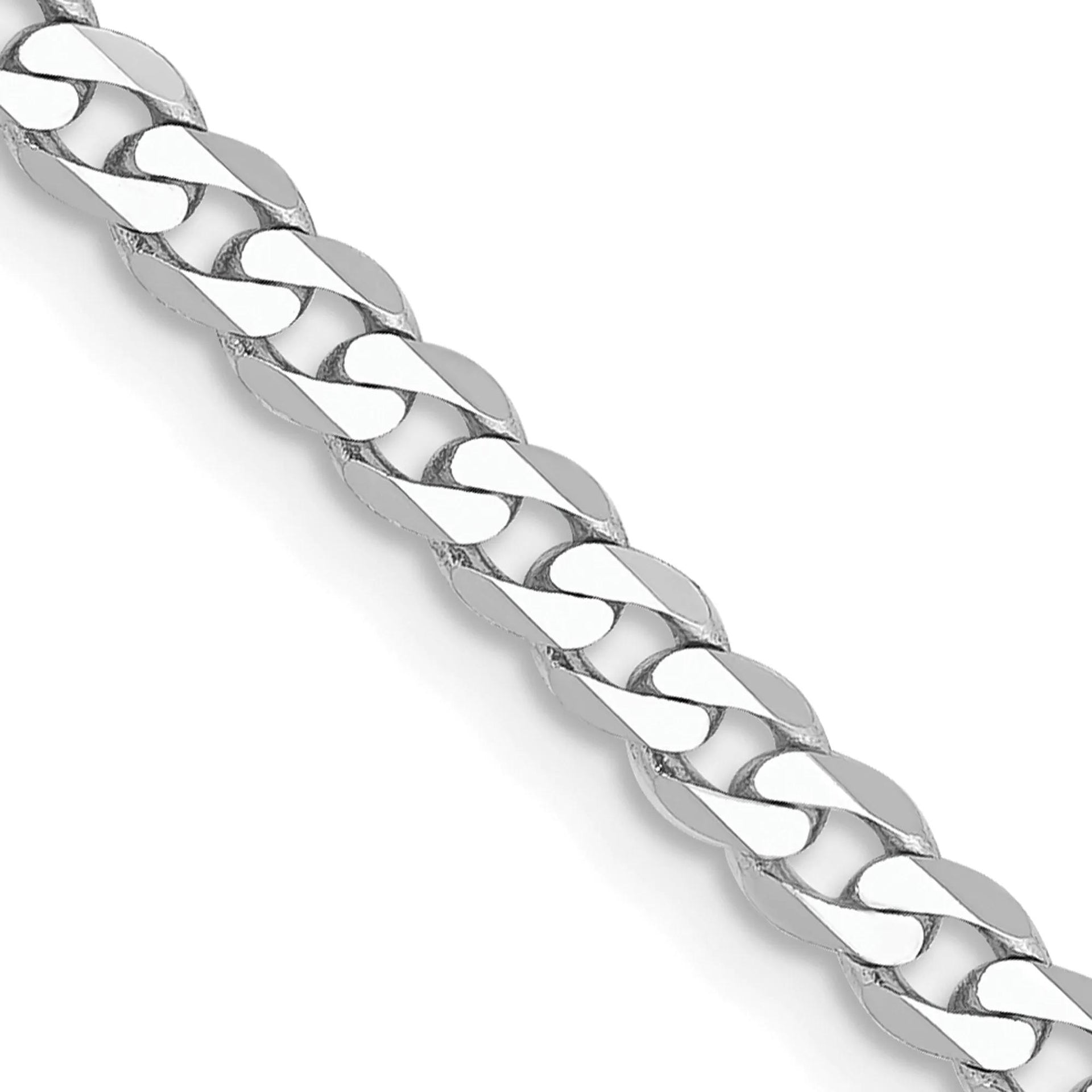 Solid Flat Beveled Curb Chain 14K White Gold Necklace Size 24"