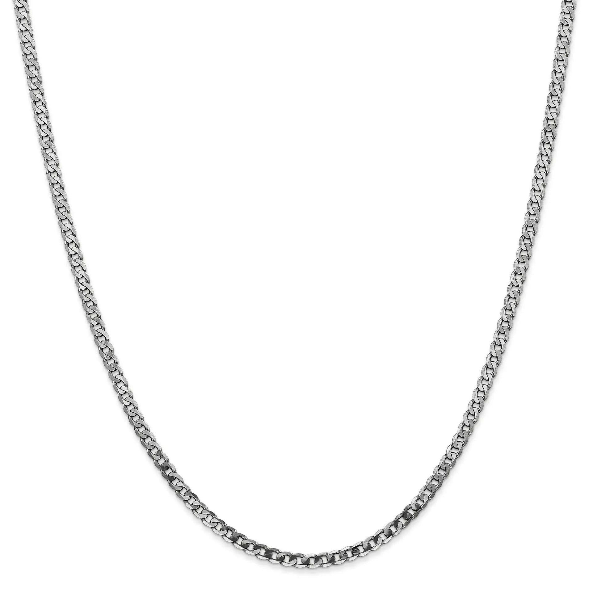 Solid Flat Beveled Curb Chain 14K White Gold Necklace Size 24"