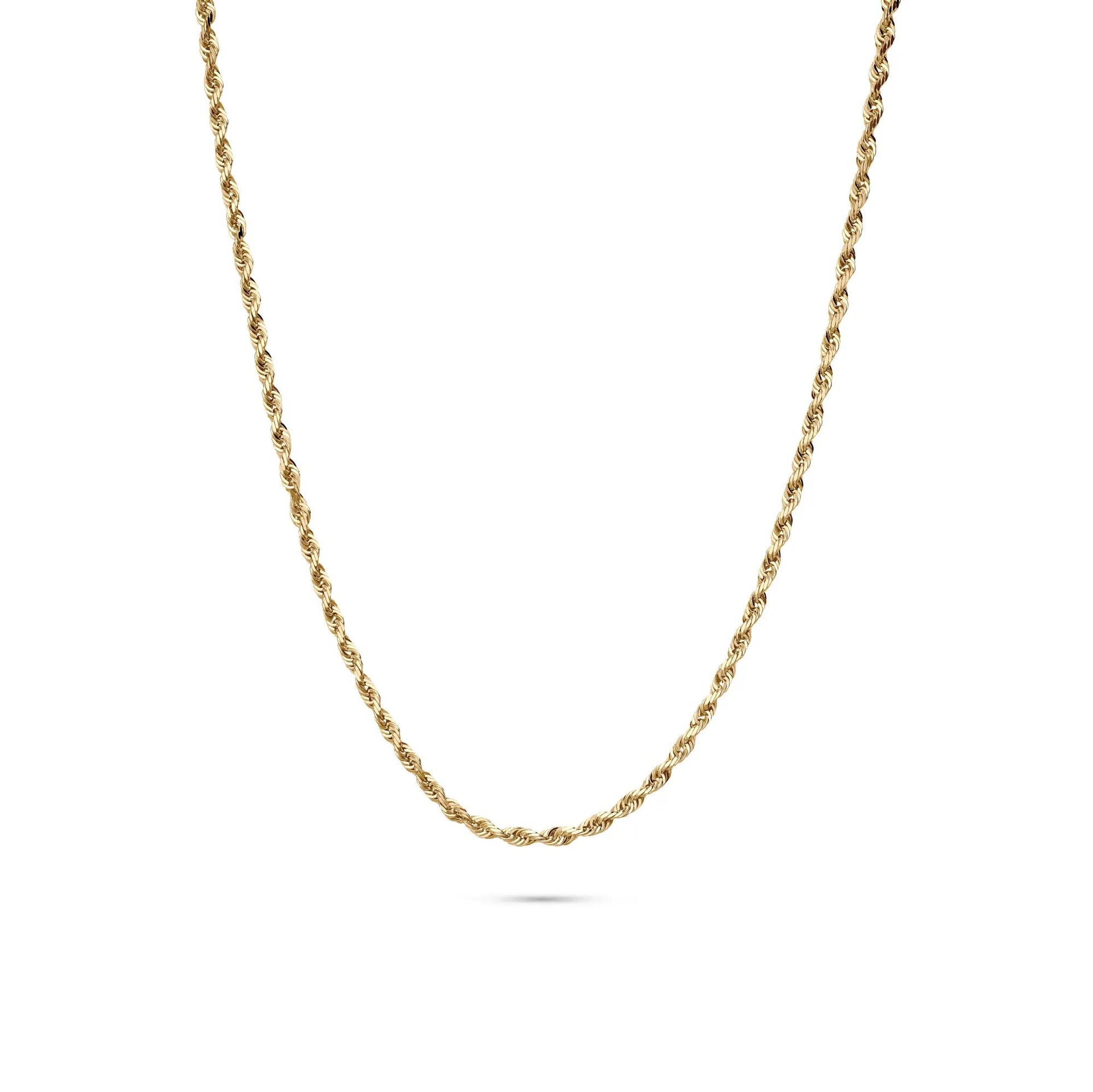 Solid Glitter Rope Chain 14K Yellow Gold Necklace Size 18"
