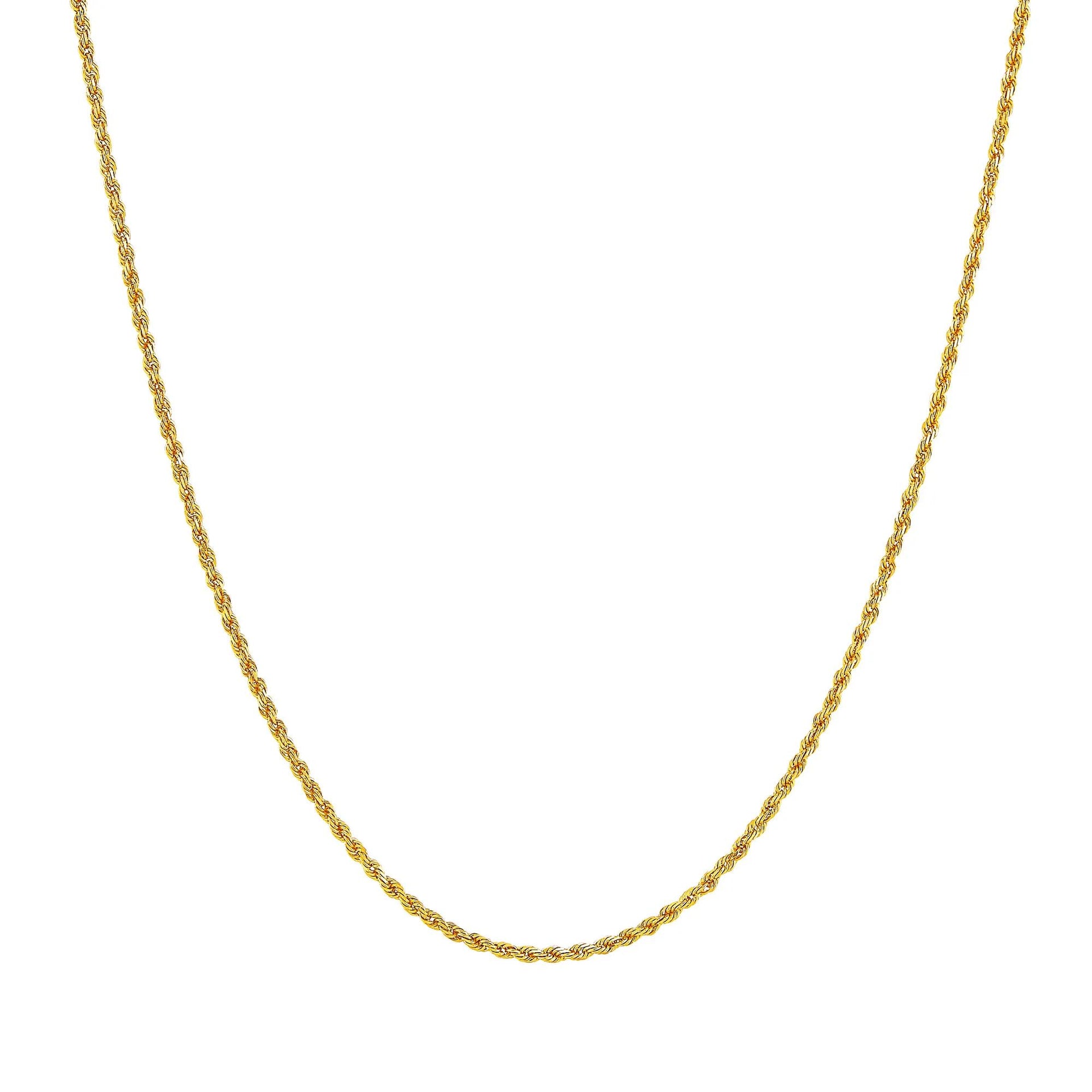 Solid Glitter Rope Chain 14K Yellow Gold Necklace Size 22"