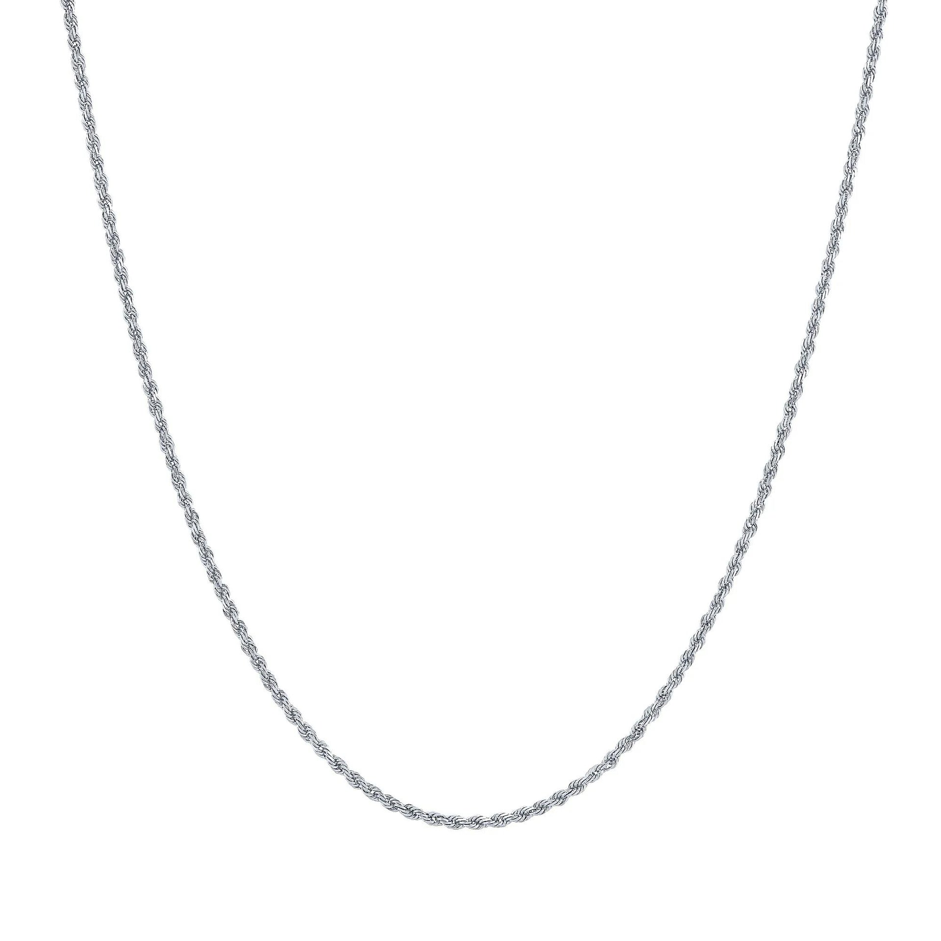 Solid Glitter Rope Chain 14K White Gold Necklace Size 20"