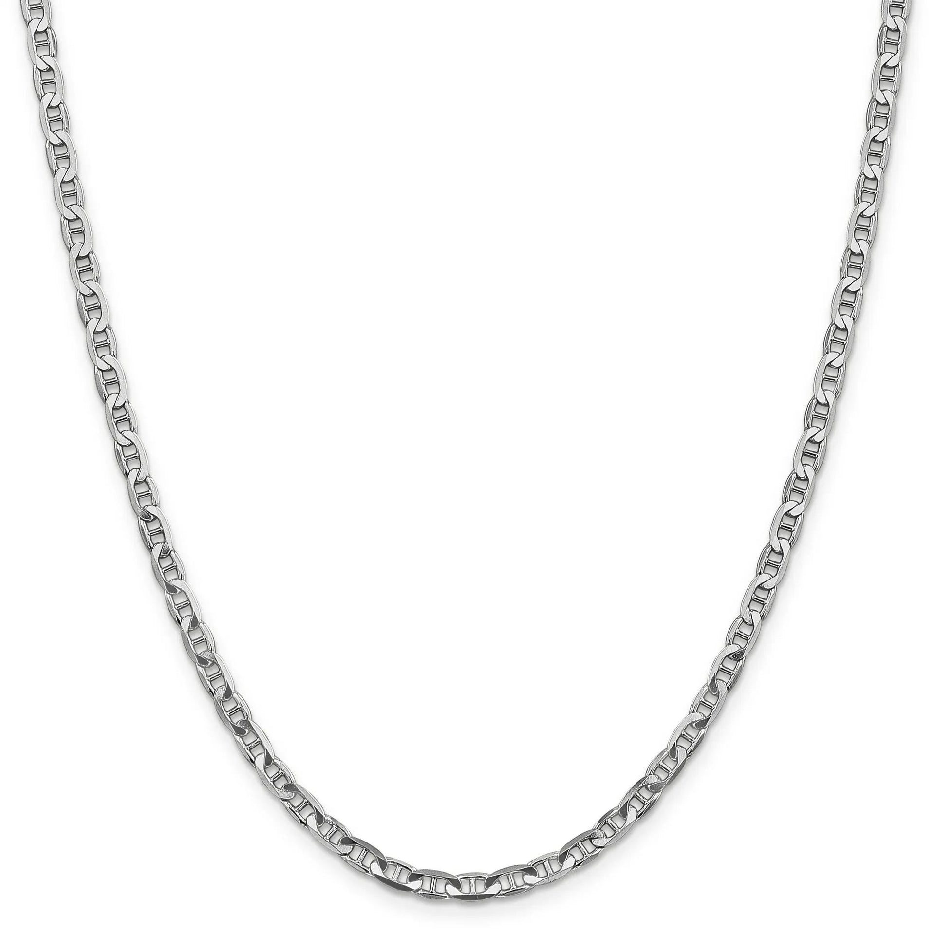 Solid Marine Link Chain 14K White Gold Necklace Size 24"