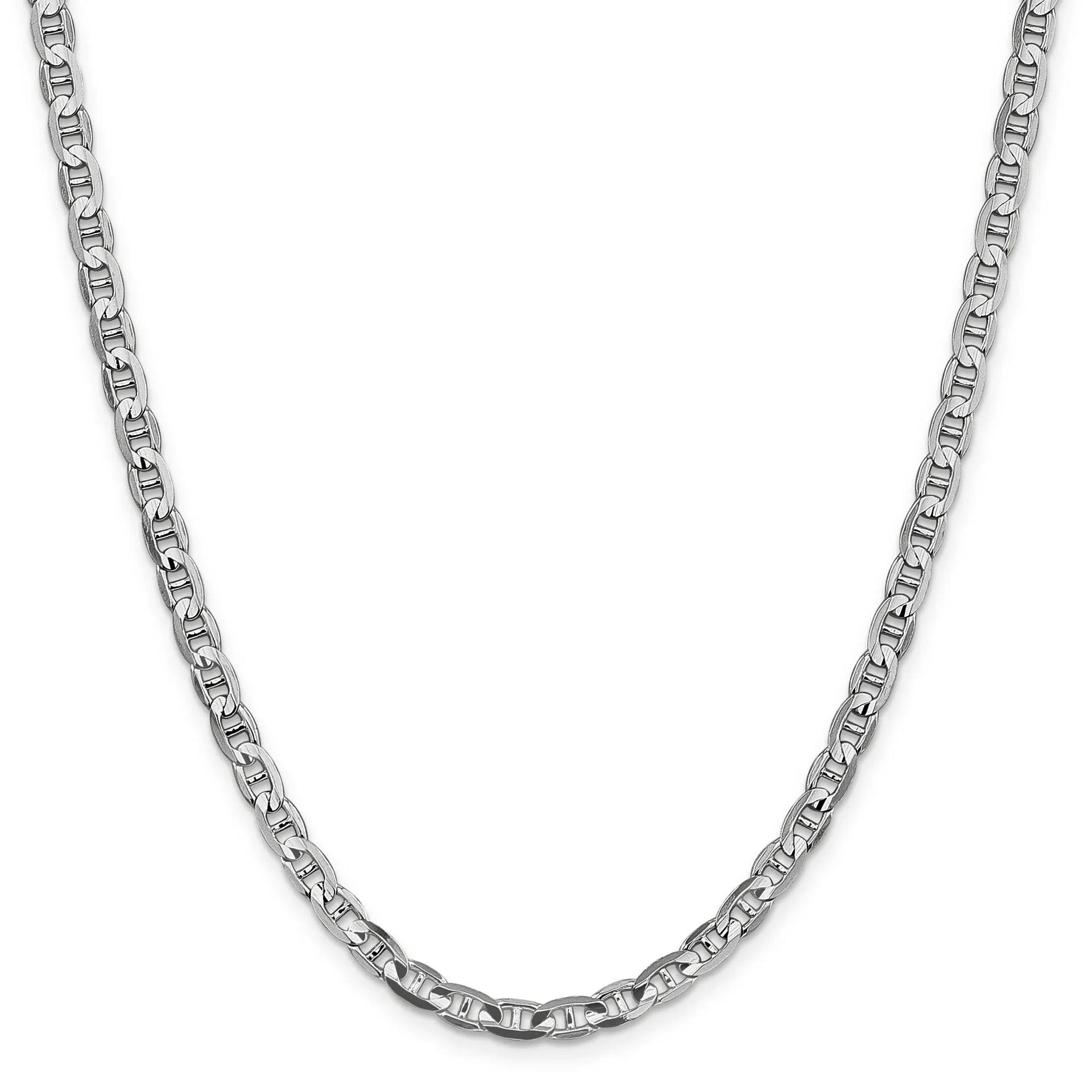 Solid Marine Link Chain 14K White Gold Necklace Size 24"