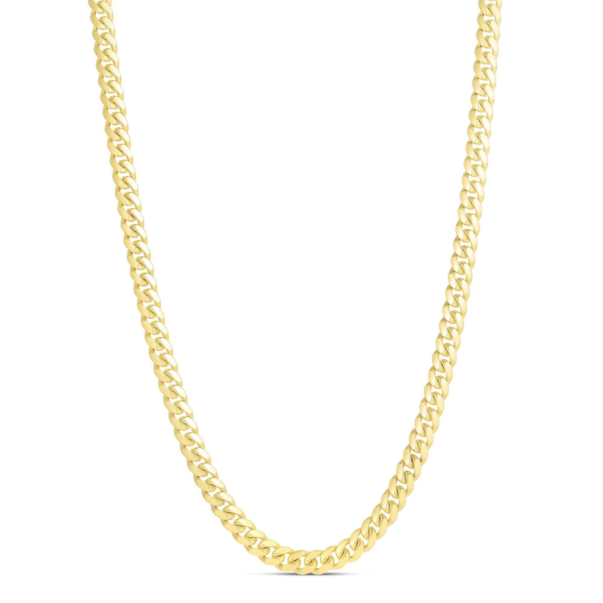 Solid Miami Curb Chain 14K Yellow Gold Necklace Size 24"