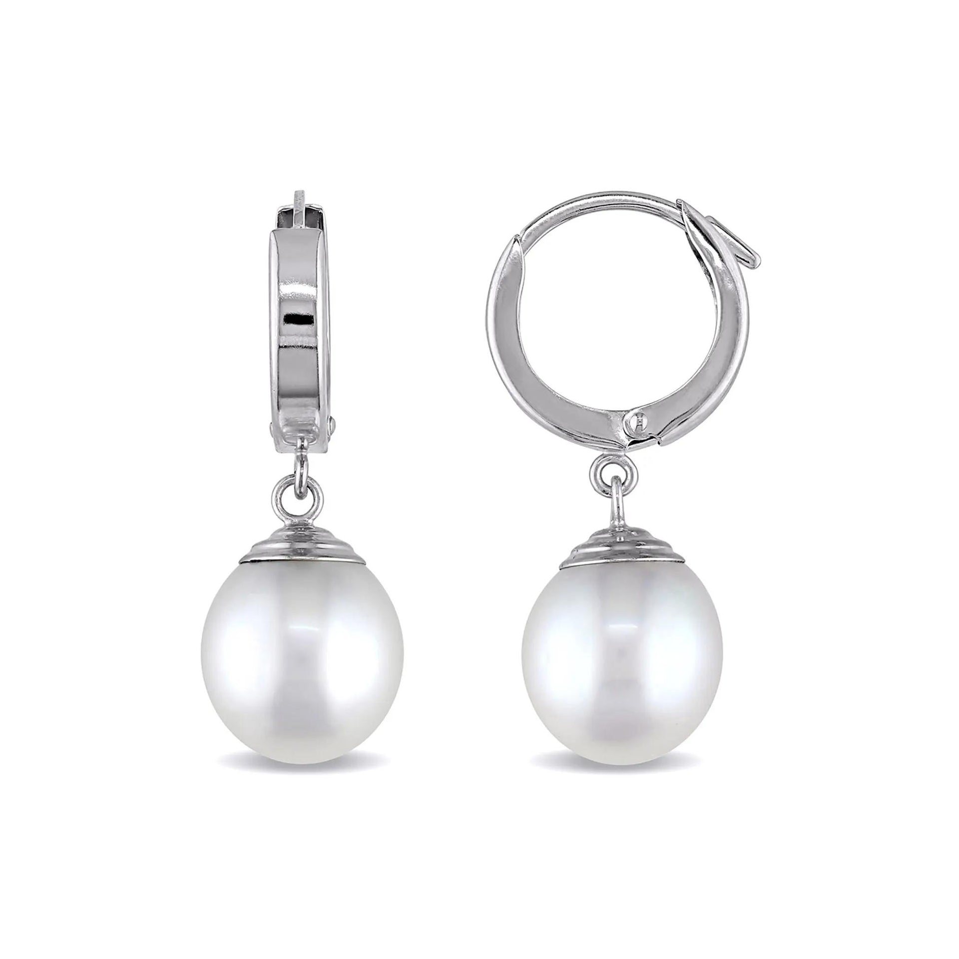 South Sea Pearl Drop Earrings 14K White Gold Size 9.50mm