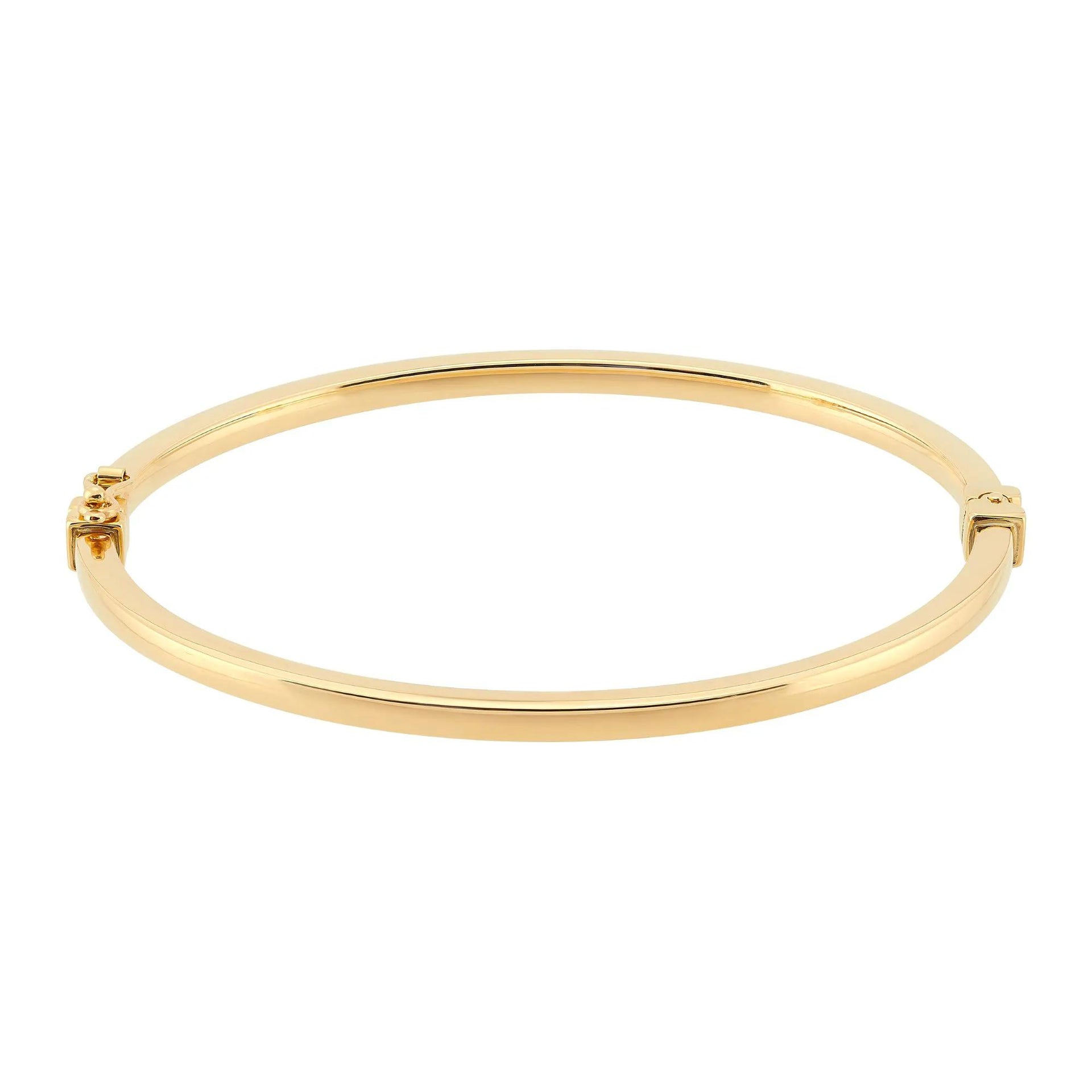 Square Tube Hinged Bangle Bracelet 14K Yellow Gold Size 3.00mm