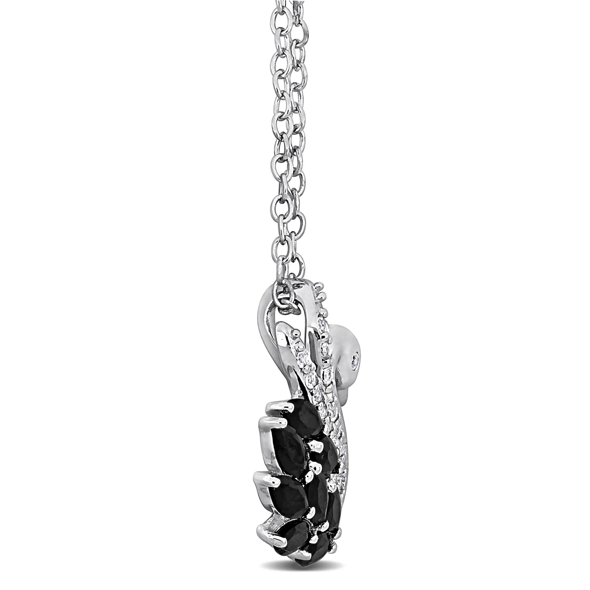 Swan Pendant Necklace with Black Spinel and White Topaz .925 Sterling Silver Size 18"