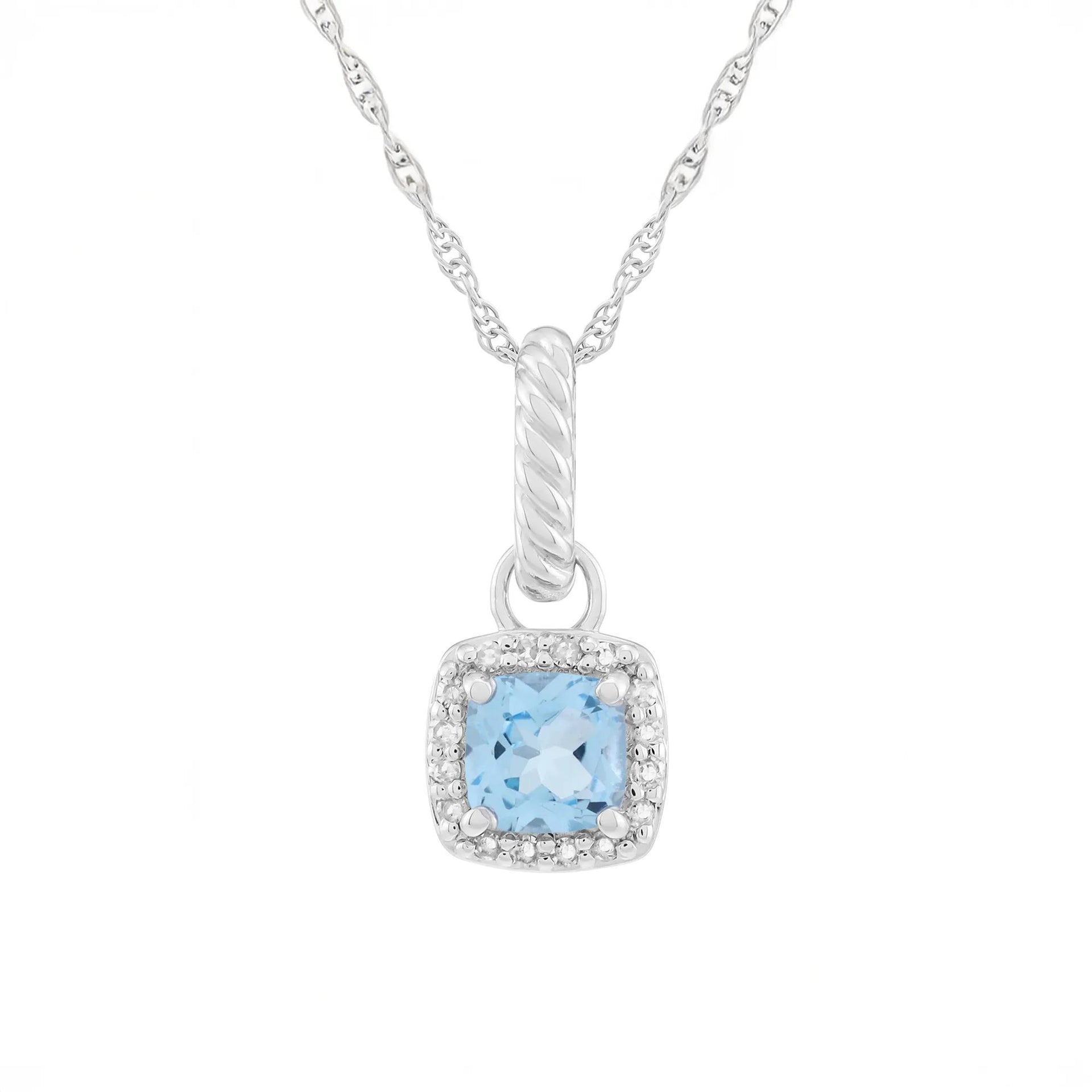 Swiss Blue Topaz & Diamond Accent Pendant Necklace .925 Sterling Silver White Size 18"