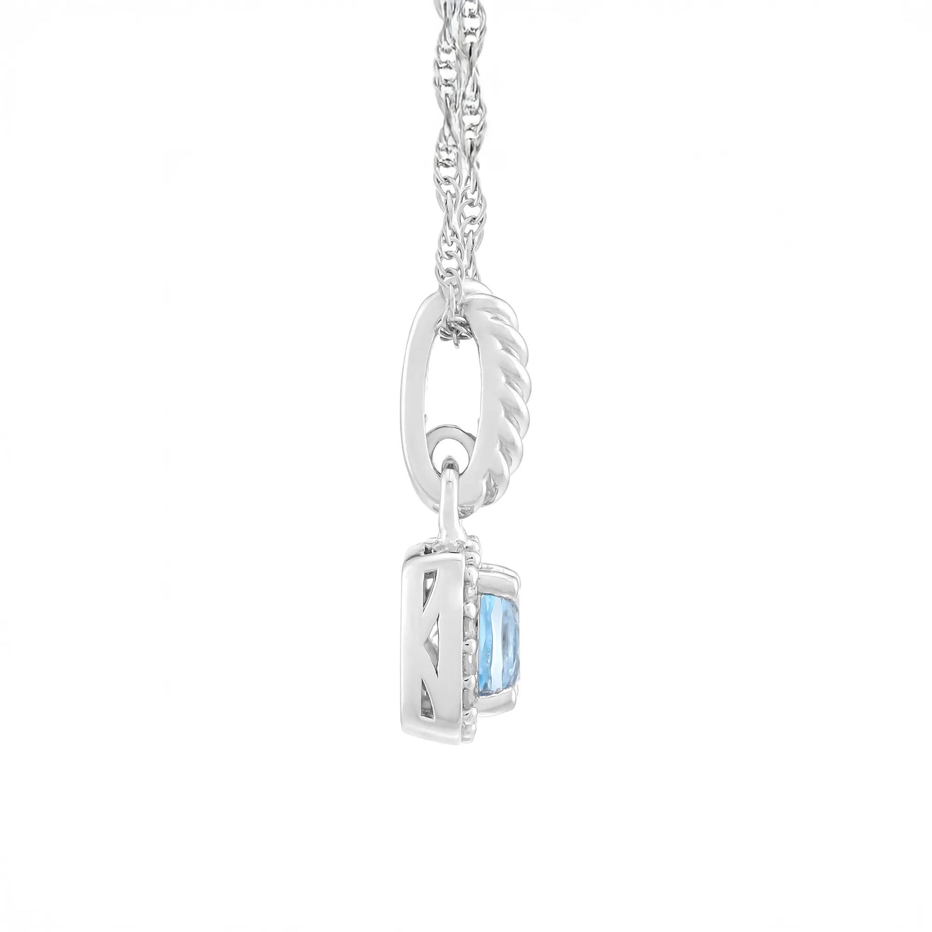 Swiss Blue Topaz & Diamond Accent Pendant Necklace .925 Sterling Silver White Size 18"