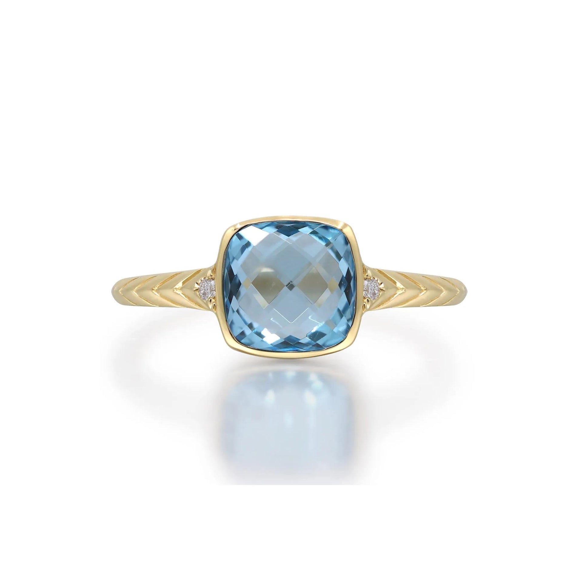 Swiss Blue Topaz & Diamond Accent Ring 10K Yellow Gold Size 6 2mm