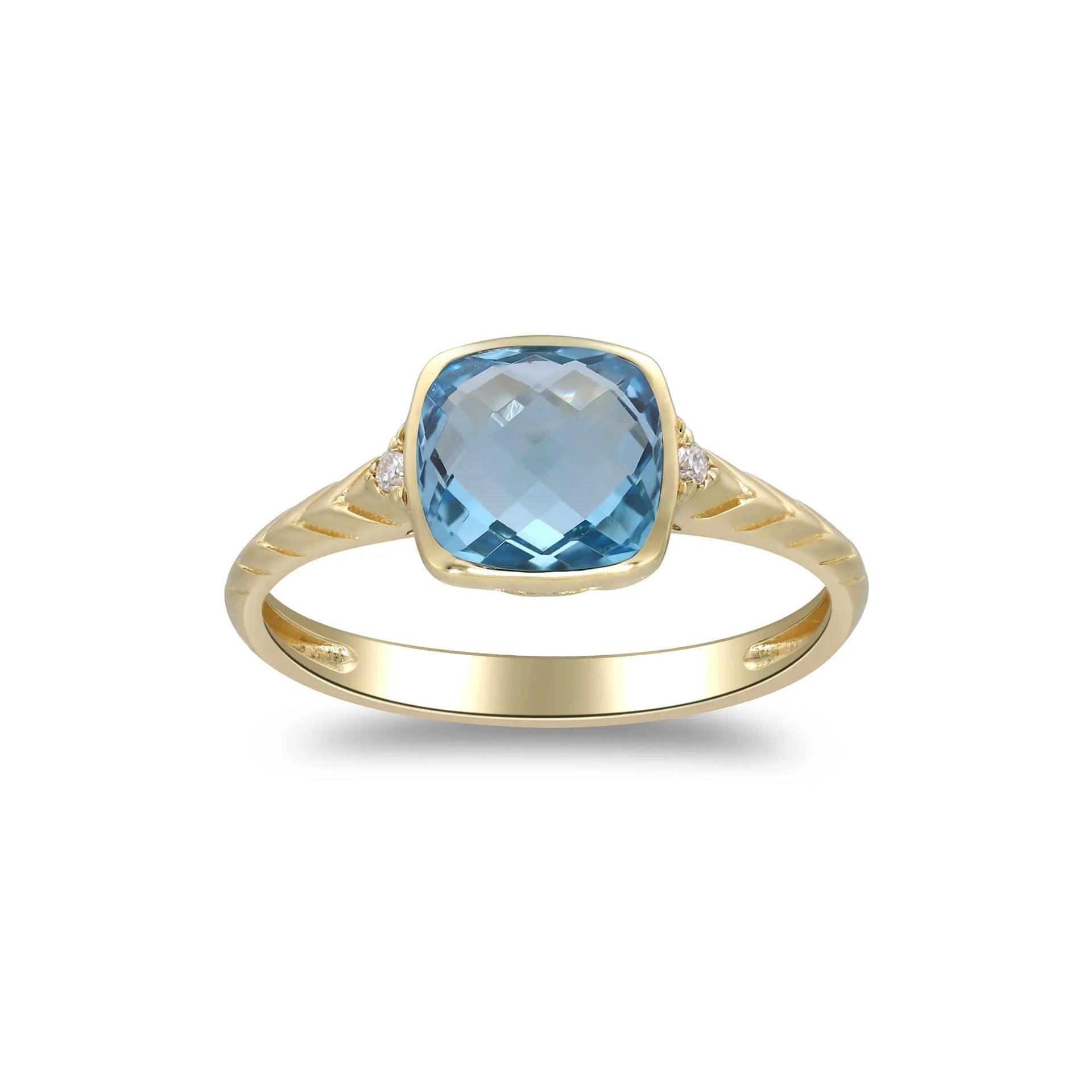 Swiss Blue Topaz & Diamond Accent Ring 10K Yellow Gold Size 6 2mm