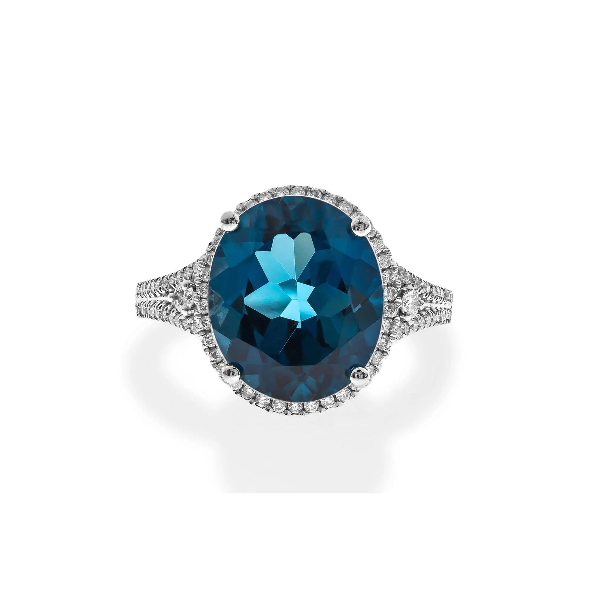 1/3 CT. Tw. Swiss Blue Topaz Oval & Diamond Ring 10K White Gold Size 7.5 2mm