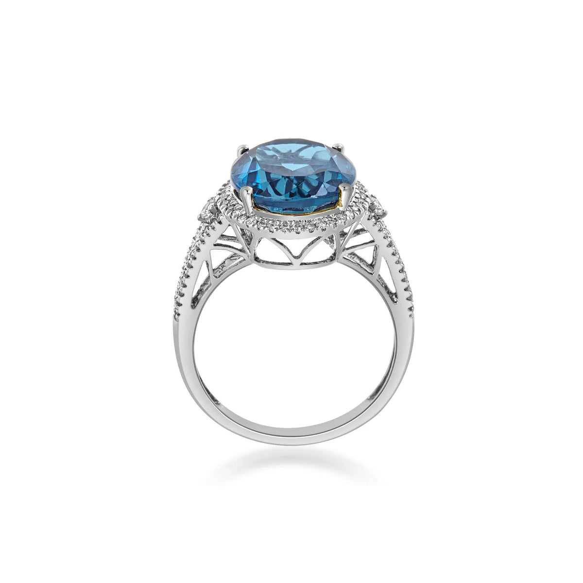 1/3 CT. Tw. Swiss Blue Topaz Oval & Diamond Ring 10K White Gold Size 8.5 2mm