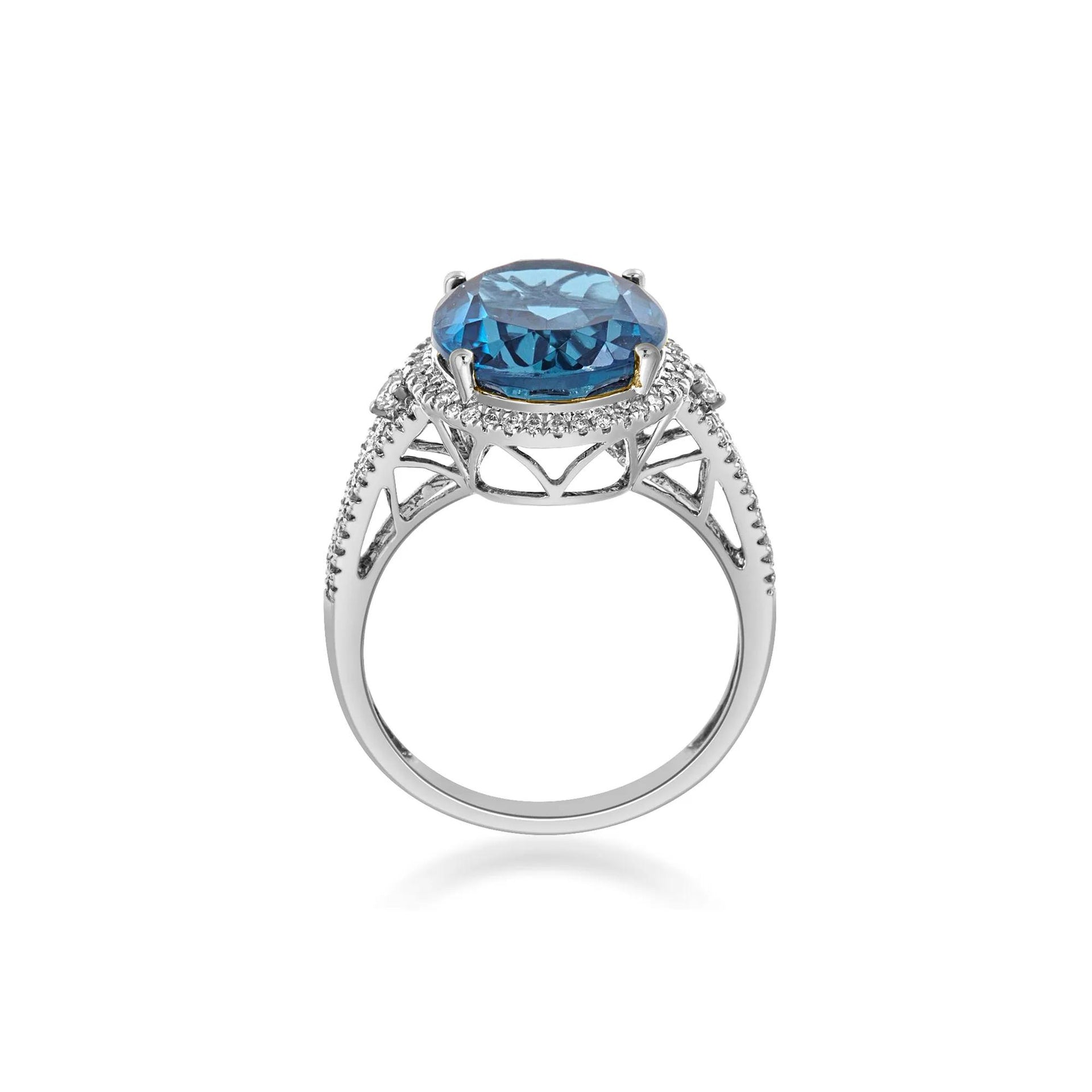 1/3 CT. Tw. Swiss Blue Topaz Oval & Diamond Ring 10K White Gold Size 7 2mm
