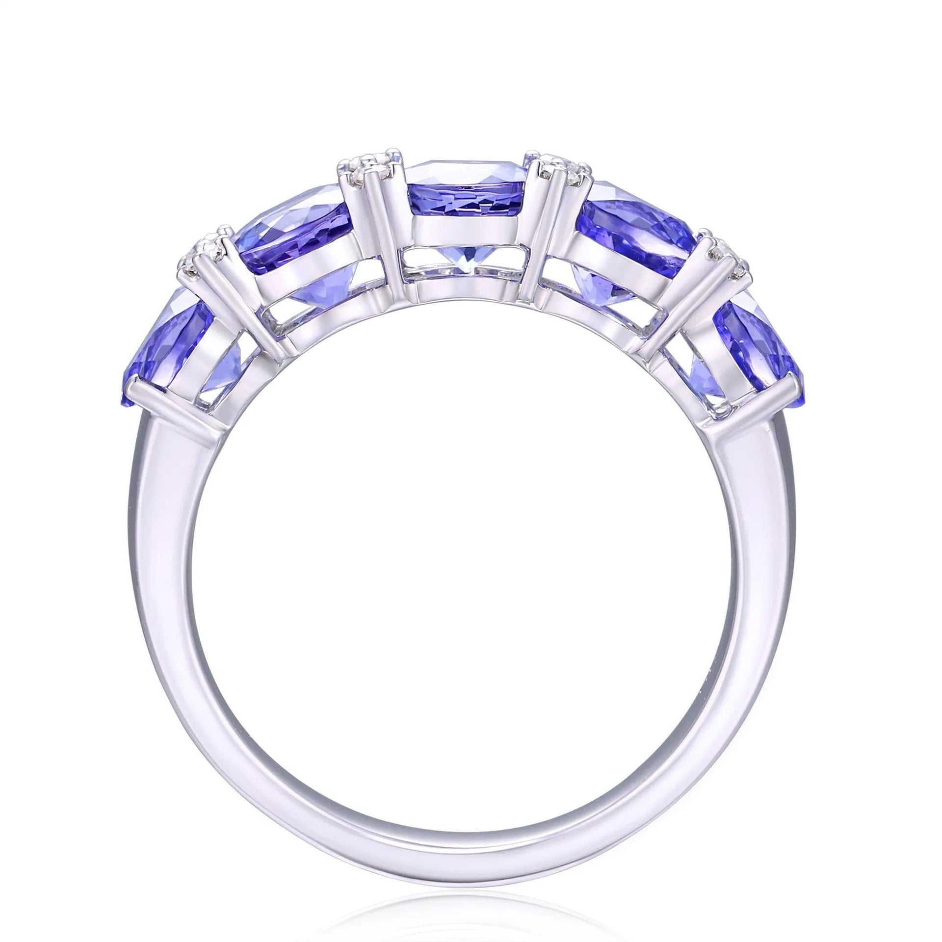 Tanzanite & Diamond Accent Ring 10K White Gold Round Brilliant Cut Size 8