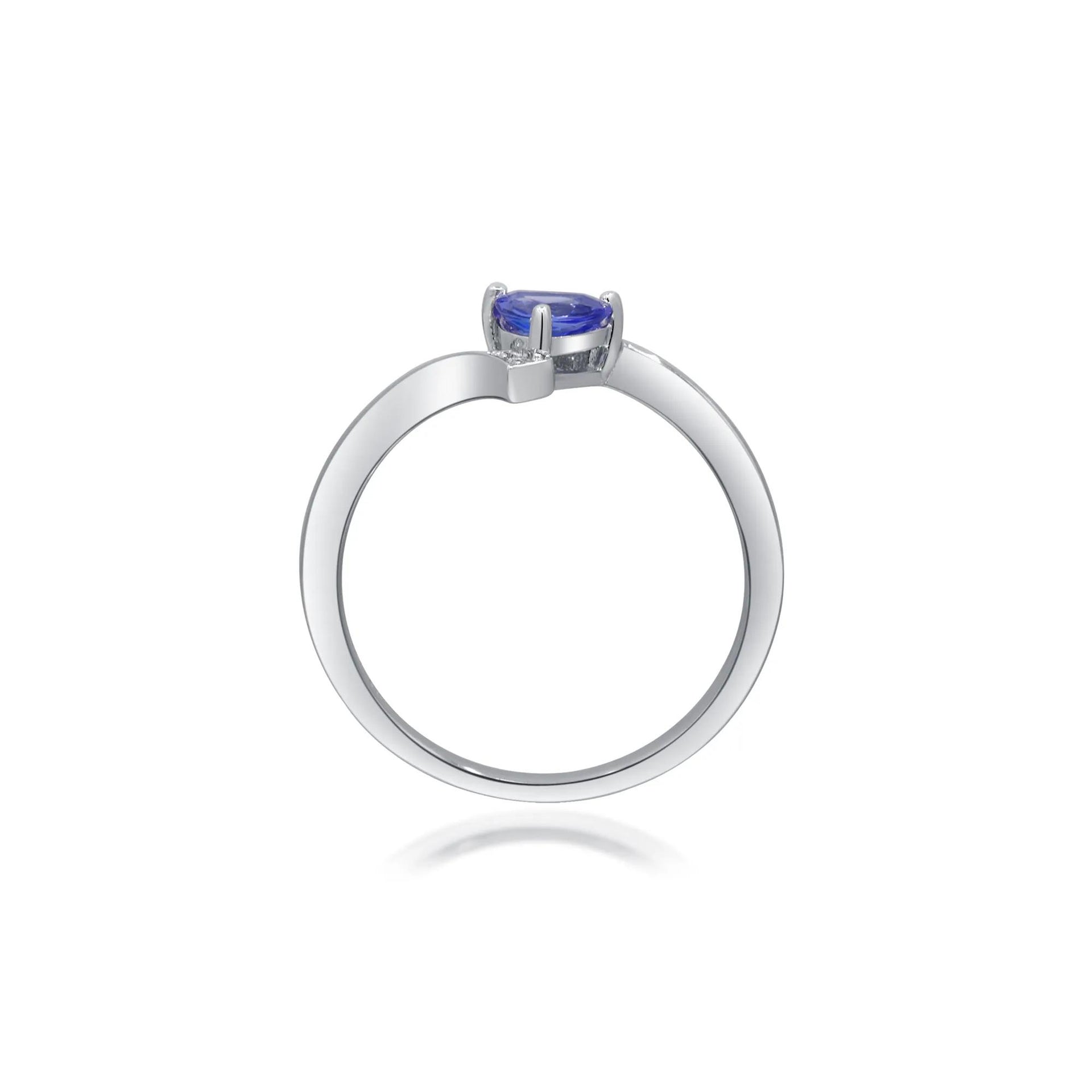 Tanzanite and Diamond Accent Ring .925 Sterling Silver White Size 7.5 2mm