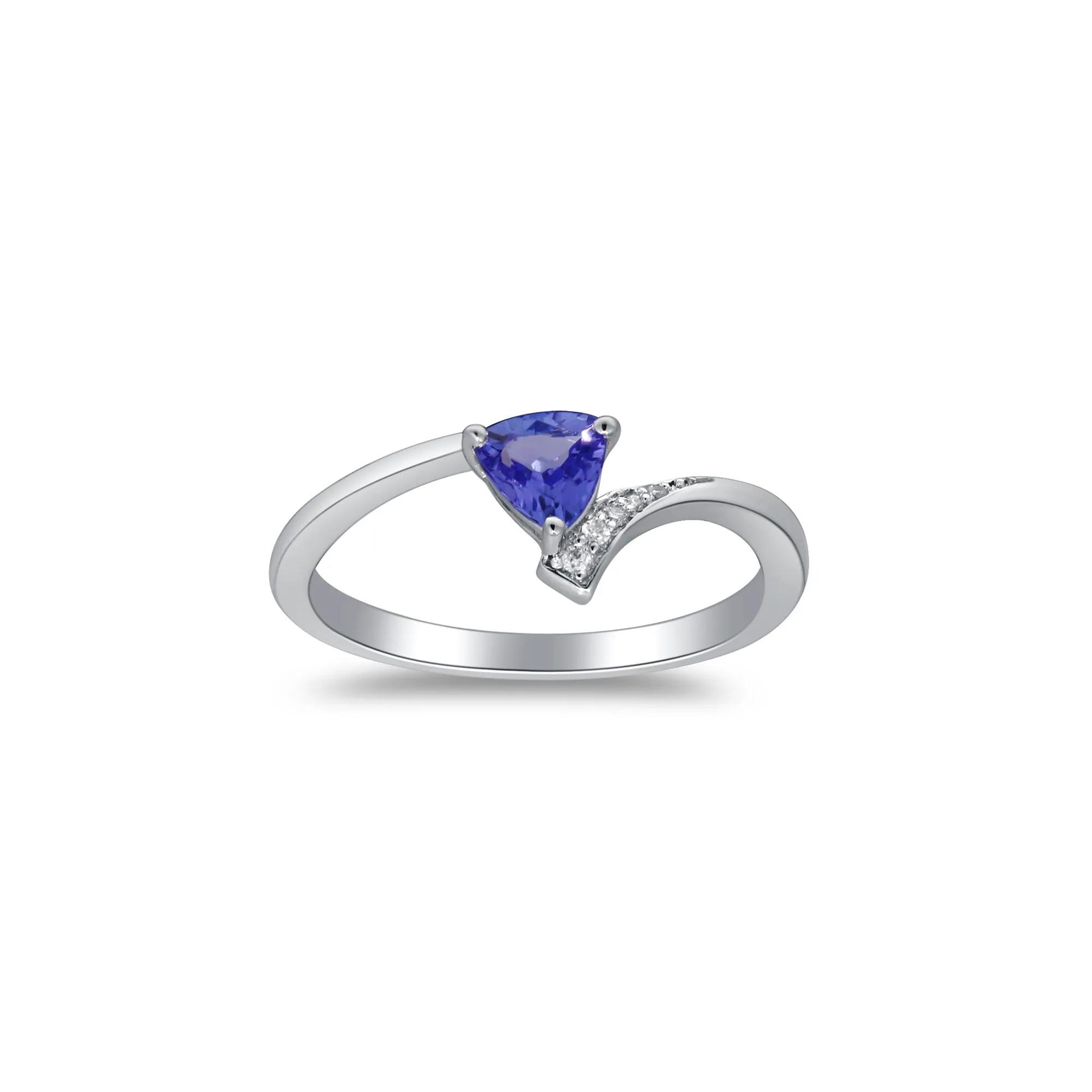 Tanzanite and Diamond Accent Ring .925 Sterling Silver White Size 7.5 2mm