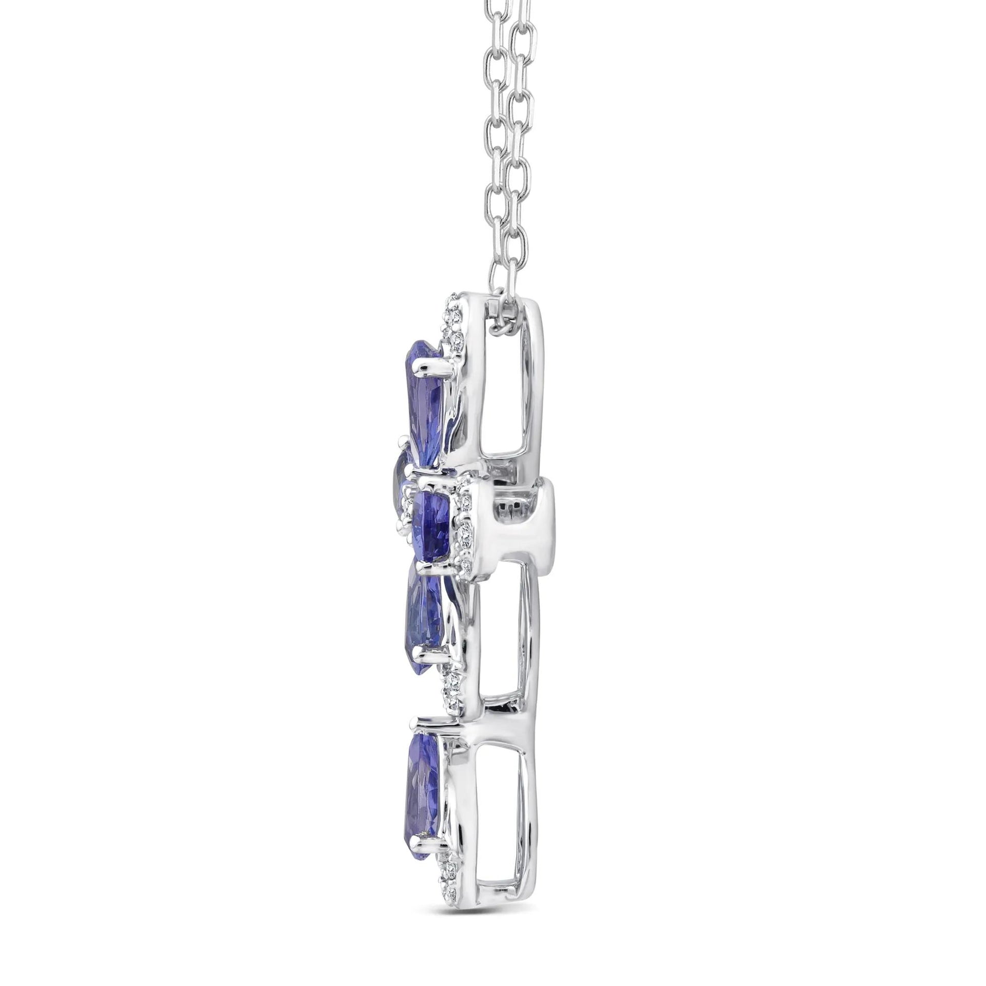 1/10 CT. Tw. Tanzanite and Diamond Cross Pendant Necklace 10K White Gold Size 18"