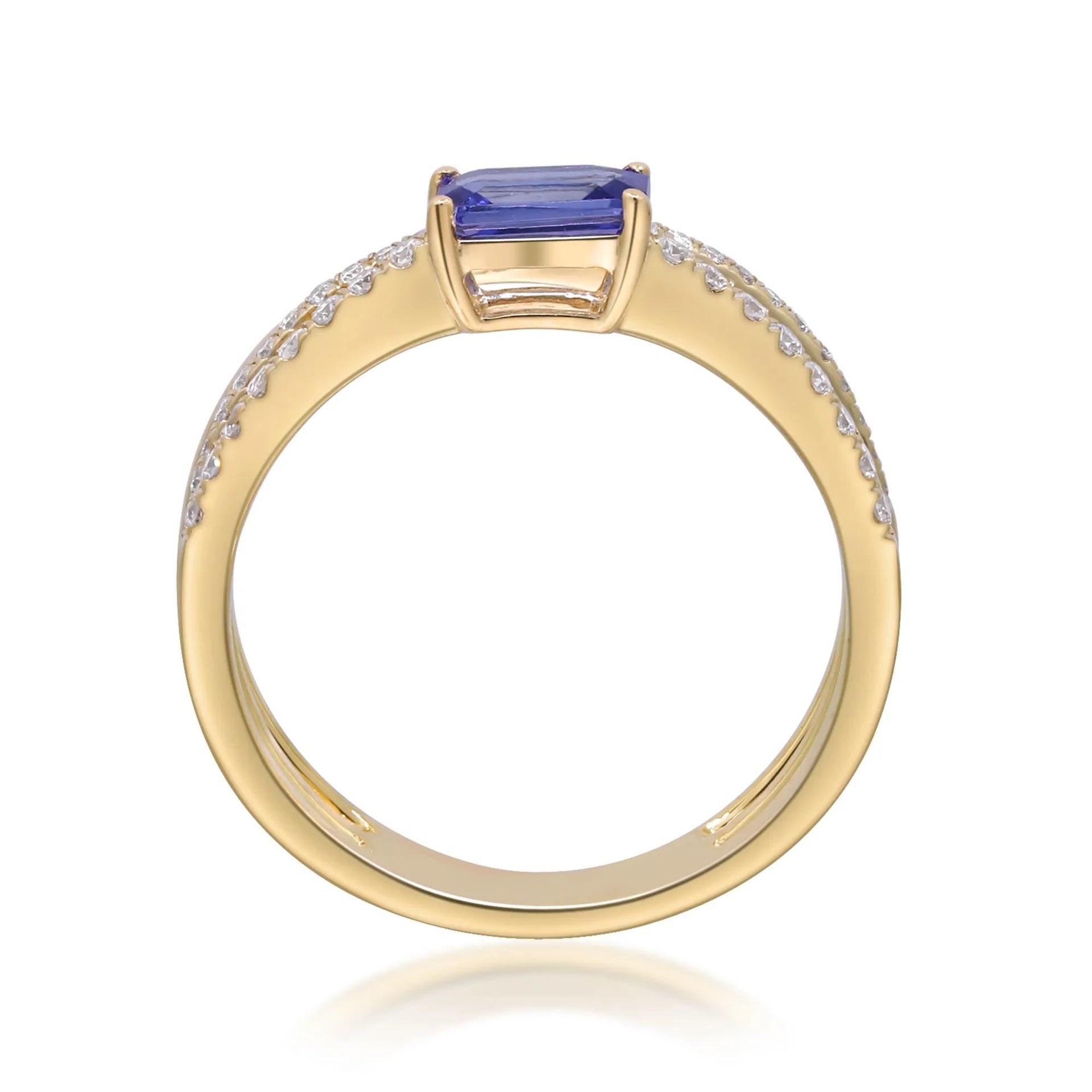 1/4 CT. Tw. Tanzanite and Diamond Crossover Ring 10K Yellow Gold Size 9 2mm