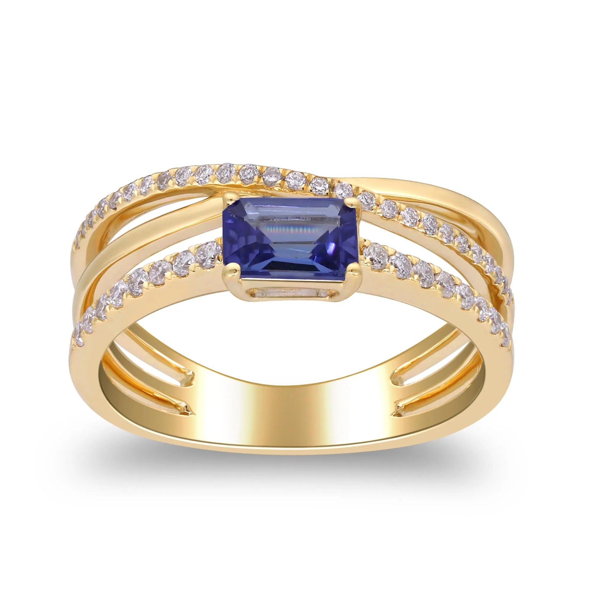 1/4 CT. Tw. Tanzanite and Diamond Crossover Ring 10K Yellow Gold Size 6.5 2mm