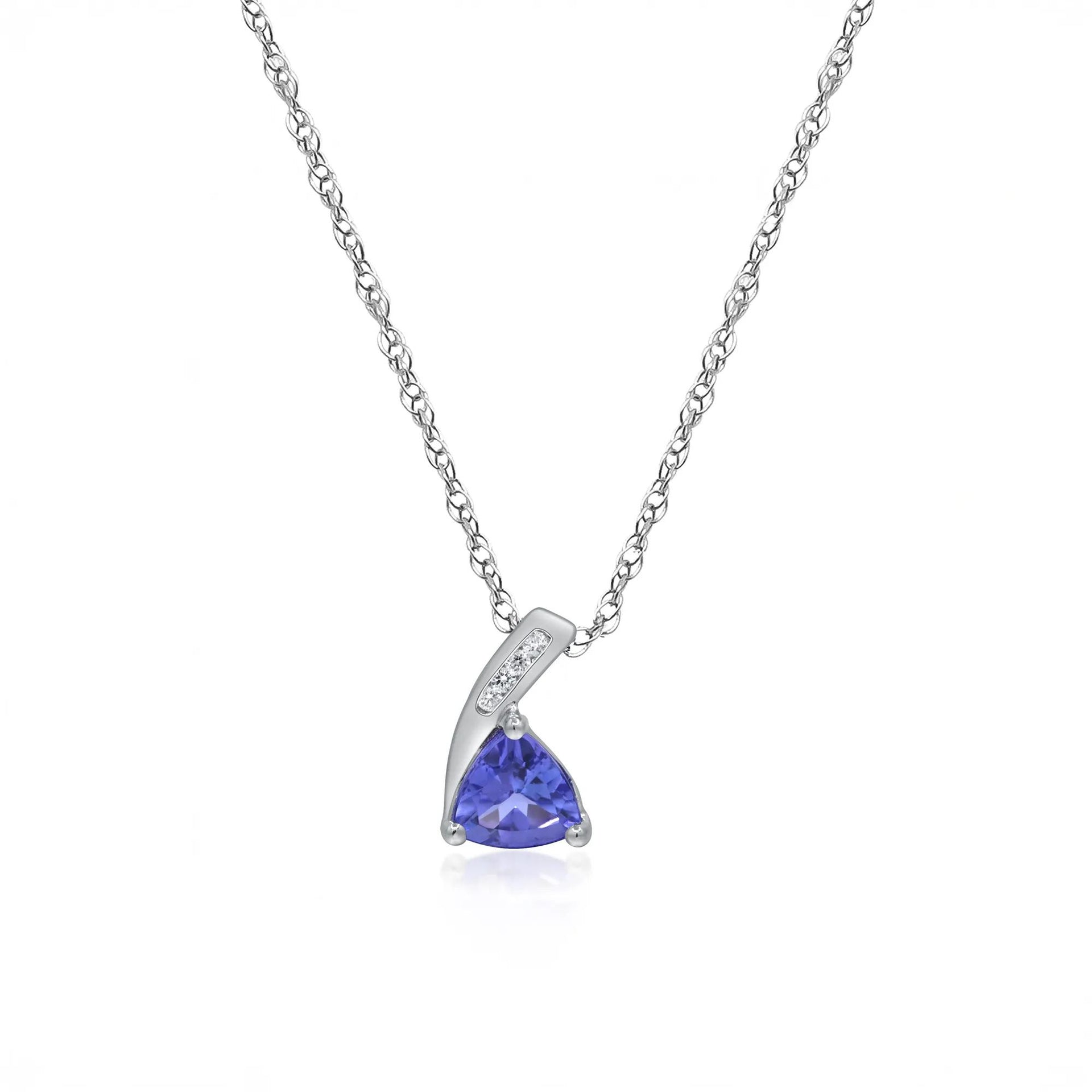 Tanzanite and Diamond Pendant Necklace .925 Sterling Silver White Size 18"