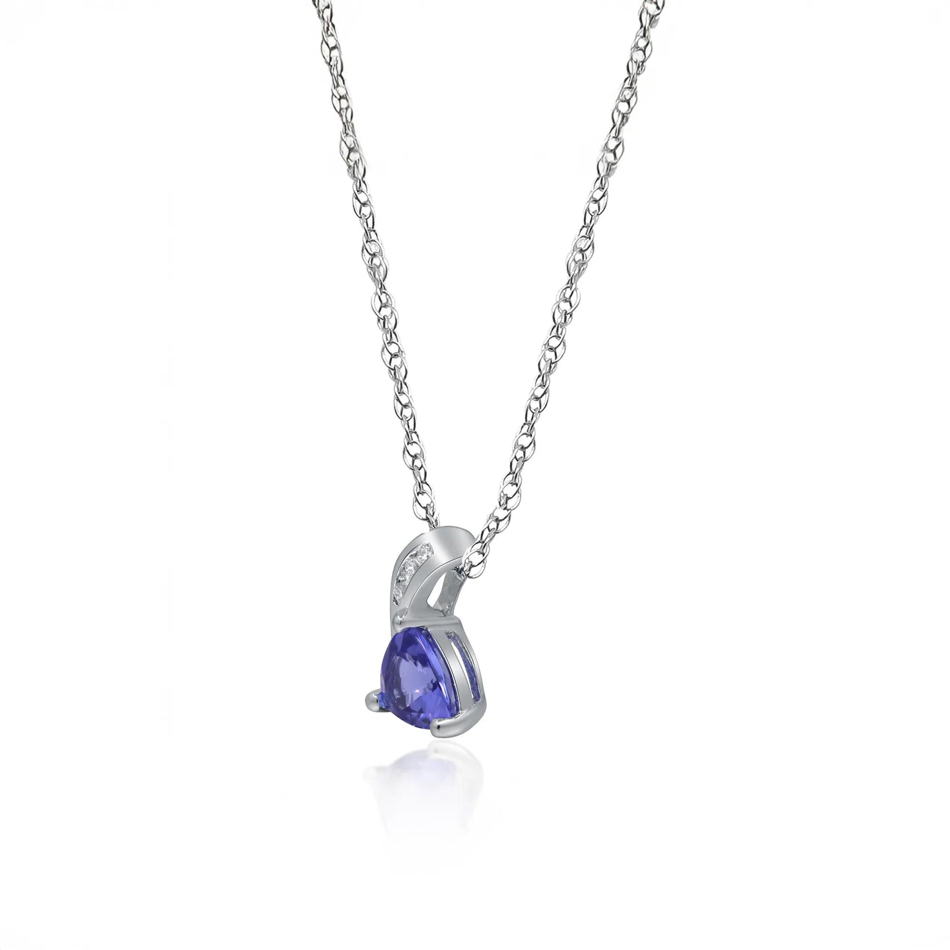 Tanzanite and Diamond Pendant Necklace .925 Sterling Silver White Size 18"