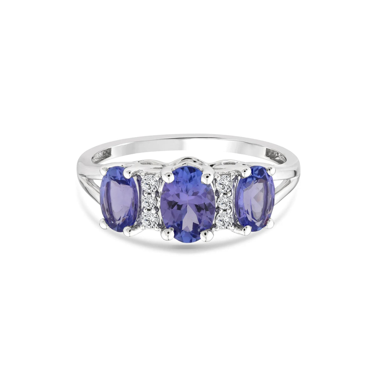 1/10 CT. Tw. Tanzanite and Diamond Ring 10K White Gold Round Brilliant Cut Size 7.5 7mm