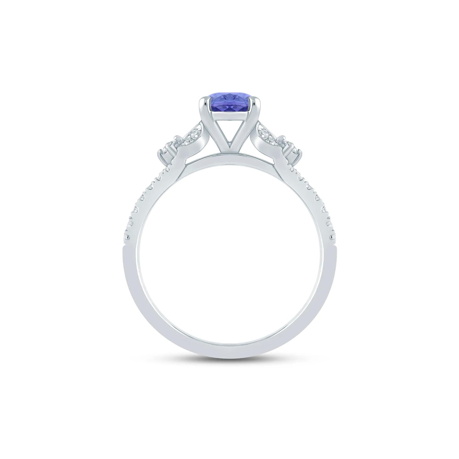 1/4 CT. Tw. Tanzanite and Diamond Ring 14K White Gold Size 7.5 1.5mm