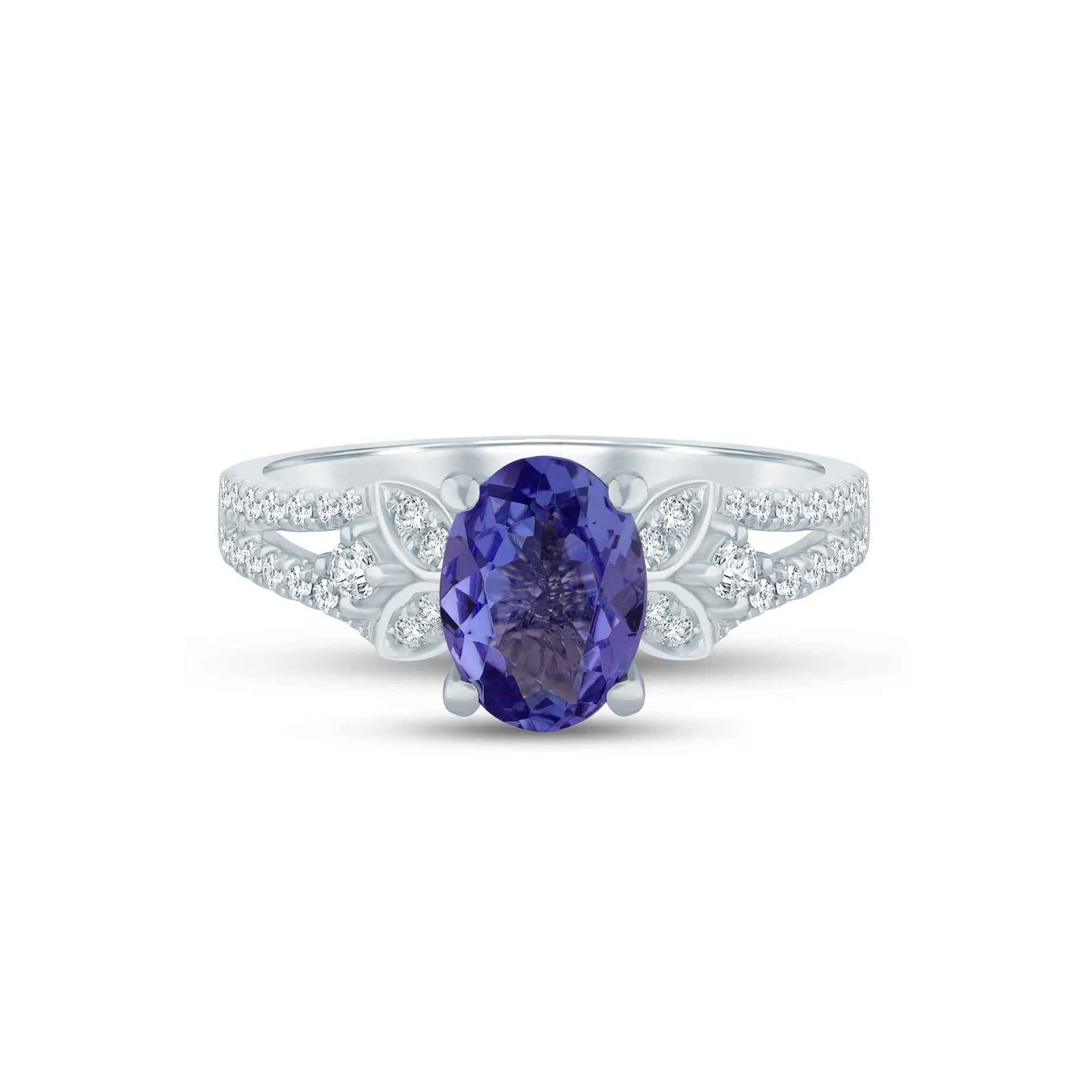 1/4 CT. Tw. Tanzanite and Diamond Ring 14K White Gold Size 7.5 1.5mm