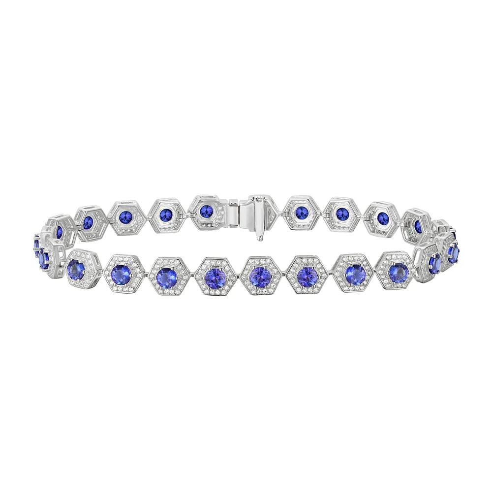 Tanzanite and Lab Created White Sapphire Bracelet .925 Sterling Silver Size 6.00mm