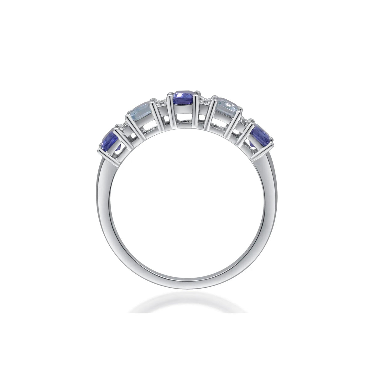 Tanzanite Aquamarine & Diamond Accent Ring 10K White Gold Size 8 2mm